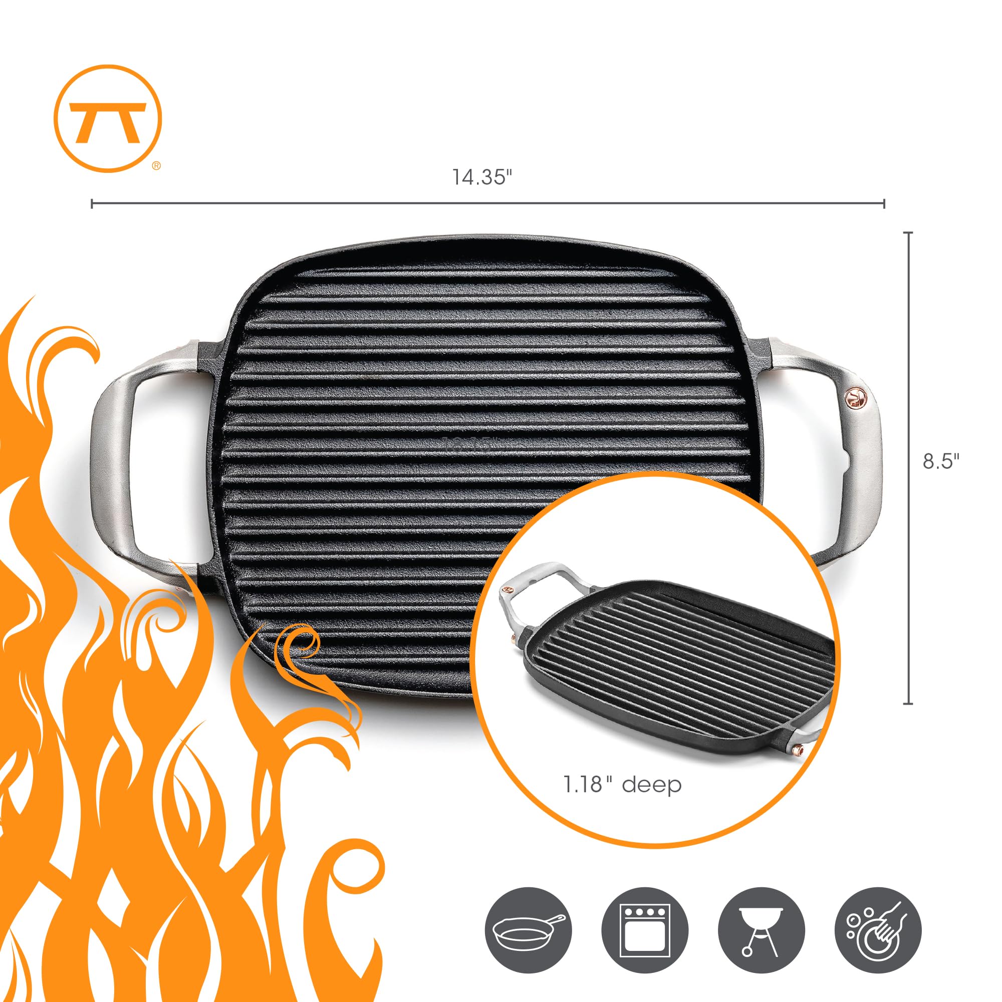 Outset Cast Iron Grill Pan With Ridges 8.5    X 14.25    X 1.5