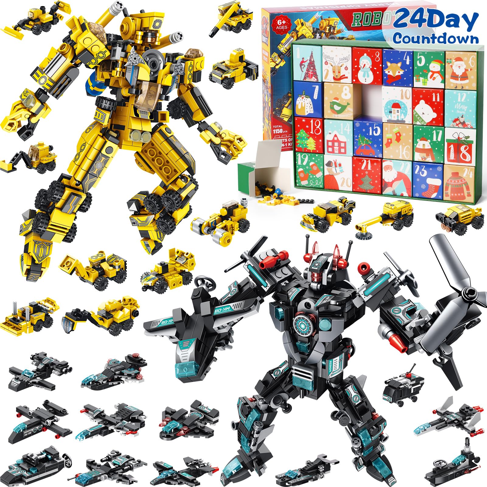 Qinline Kids Advent Calendar 2025 for Boys, 24 Days Christmas STEM Robot Building Blocks Countdown Calendar Gifts Box with 25-in