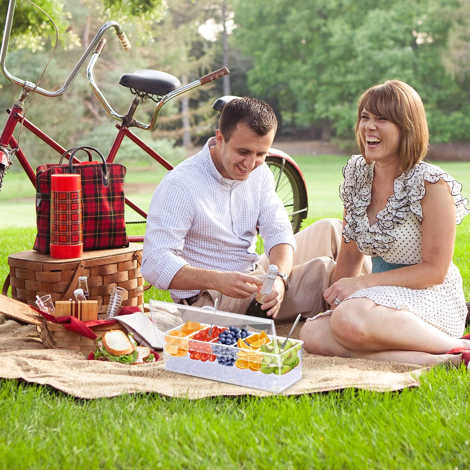 Darckle 5 Compartment Condiment Server, Ice Chilled Condiment Containers With Hinged Lid Chilled Caddy With 5 Removable Dishes A