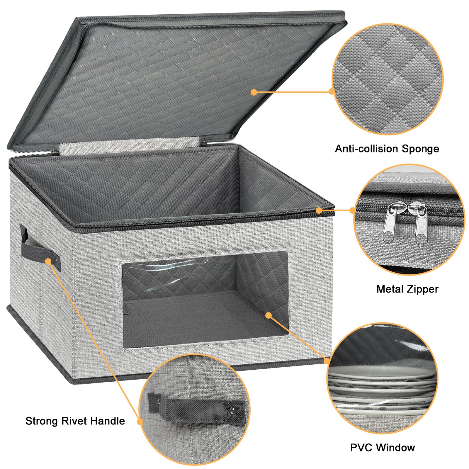 China Storage Containers, 12 Inch Dinner Plate Dish Storage Containers, Hard Shell Quilted Dinnerware Storage Box Case With Lids