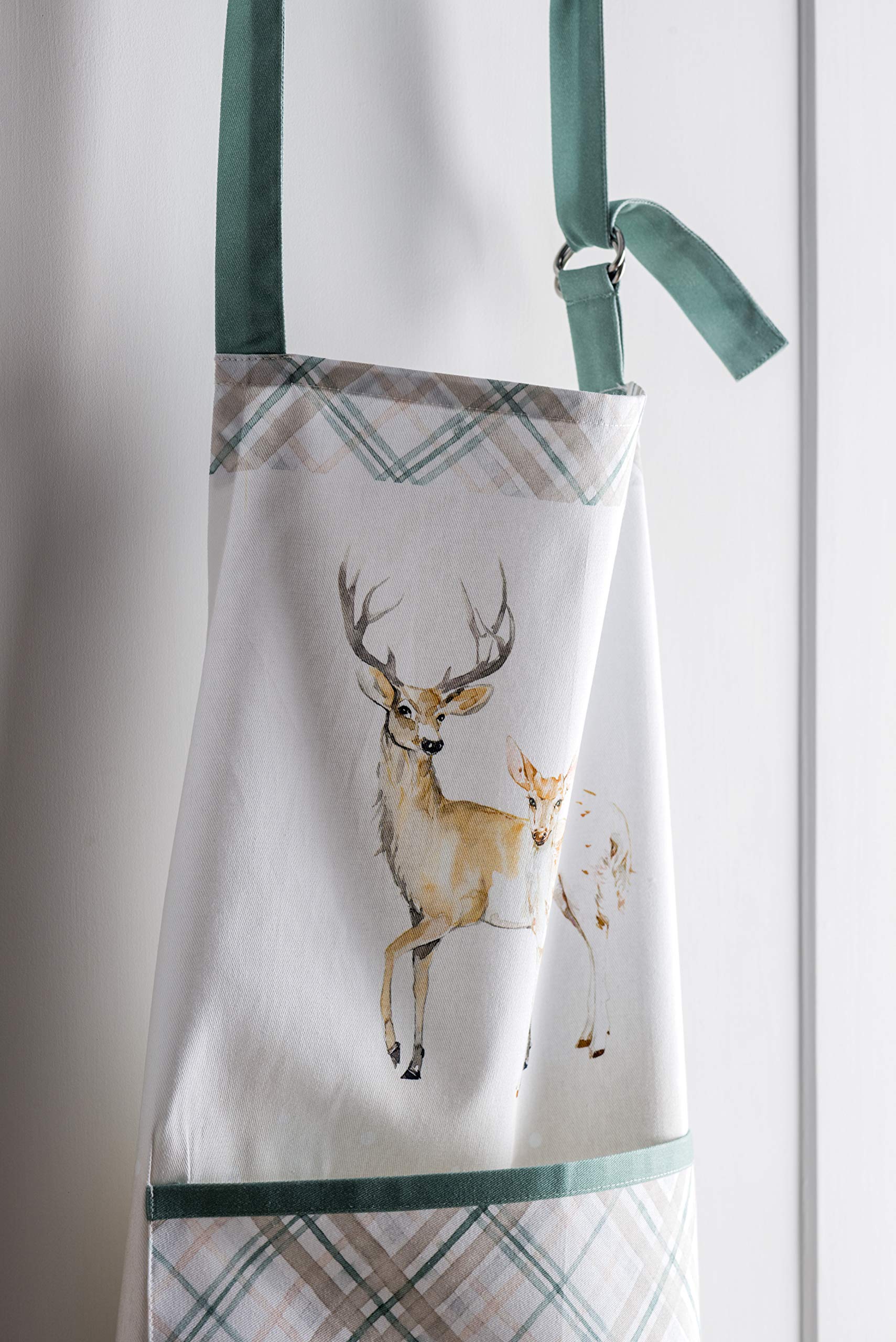 Maison D' Hermine Deer In The Woods 100% Cotton 1 Piece Kitchen Apron With An Adjustable Neck & Front Pocket With Long Ties For
