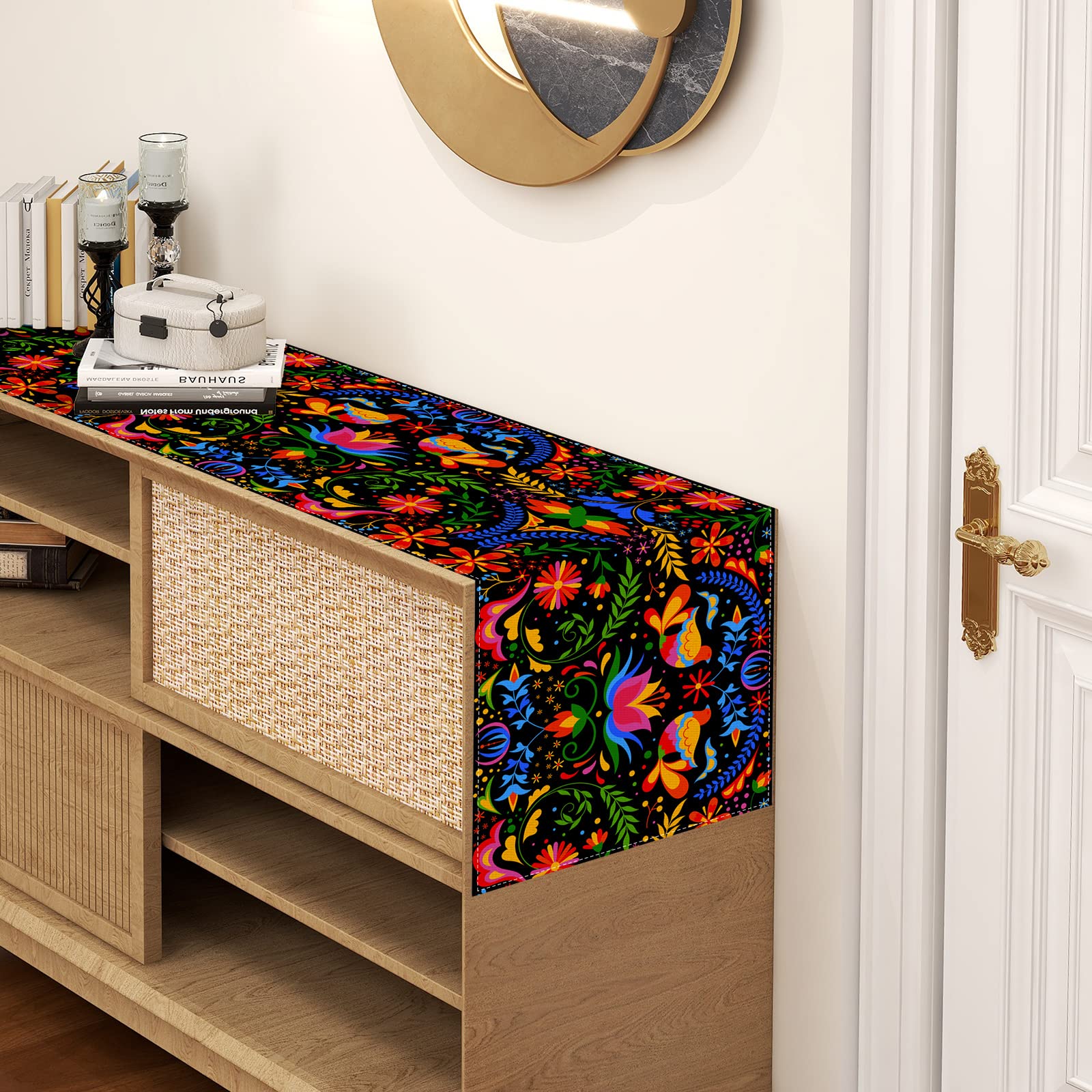 Linen Mexican Fiesta Table Runner Mexican Table Cloth Cinco De Mayo Day Of The Dead Dia De Los Muertos Home Kitchen Table Decora