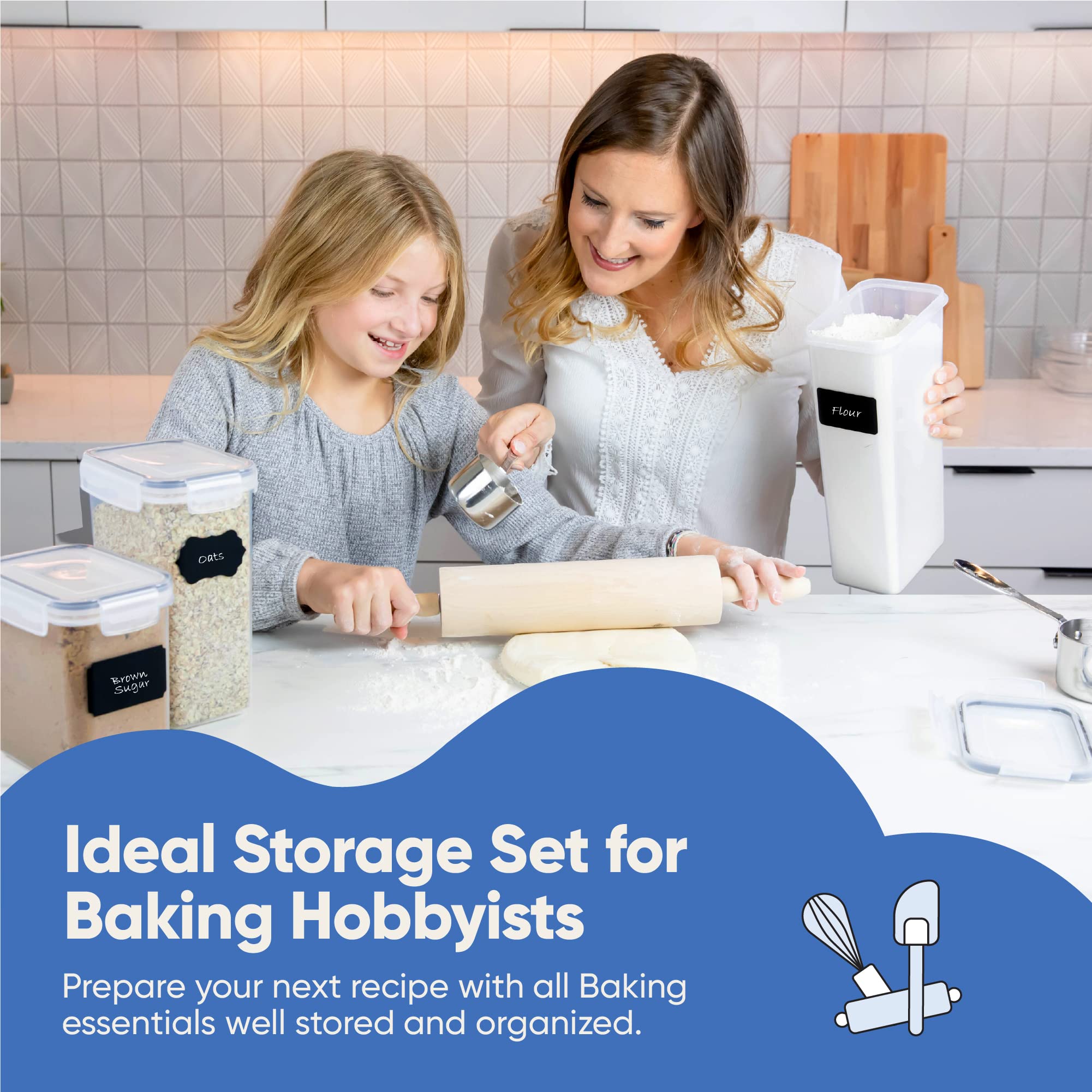 Airtight Food Storage containers with Lids 14 Pc - Plastic Kitchen Storage containers for Pantry Organization and Storage - cereal  Rice  Pasta  Flour and Sugar containers