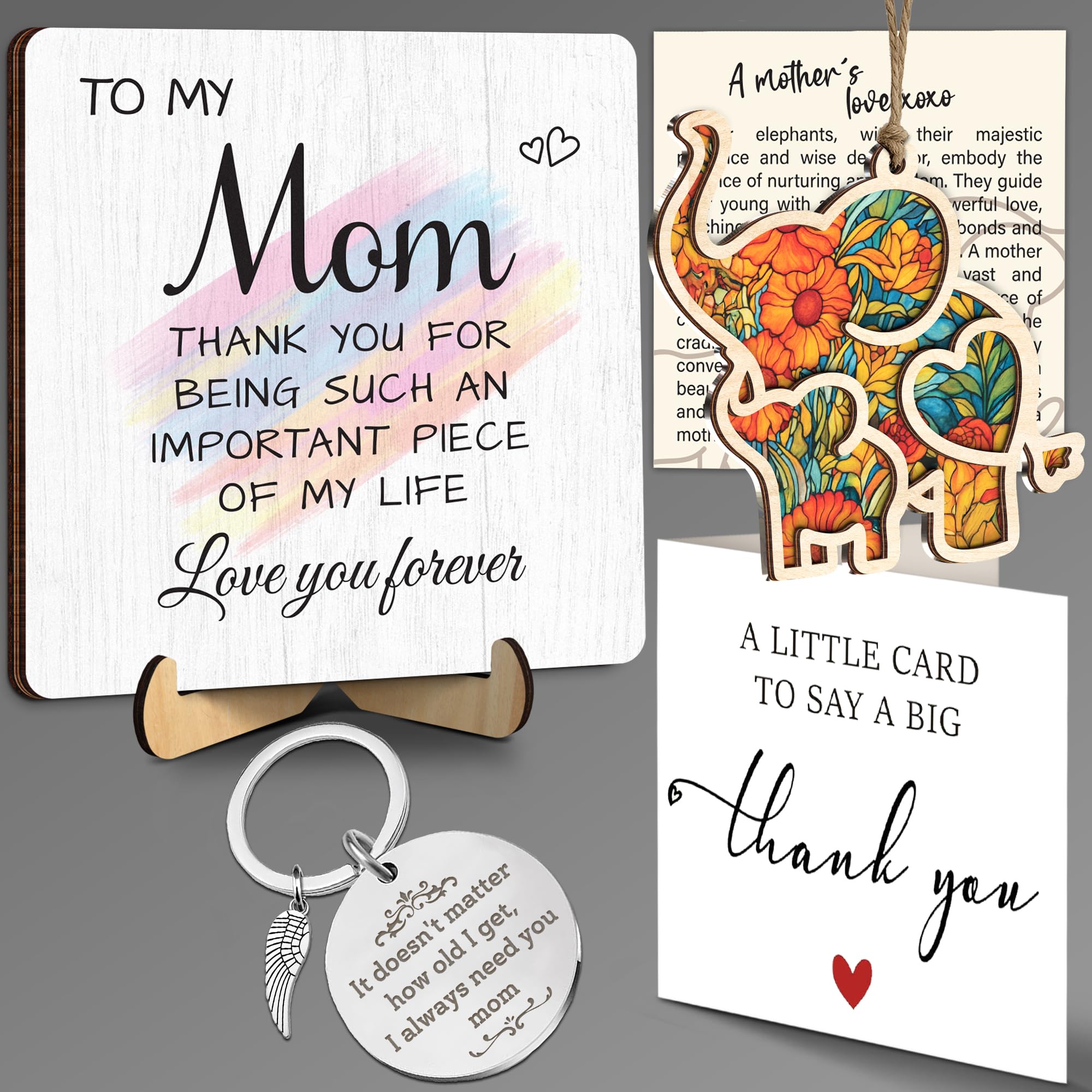Mom Christmas Gift from Daughter Son, Mother Appreciation Plaque, Motherhood Elephant Ornament for Women, Mother Engraved Keycha