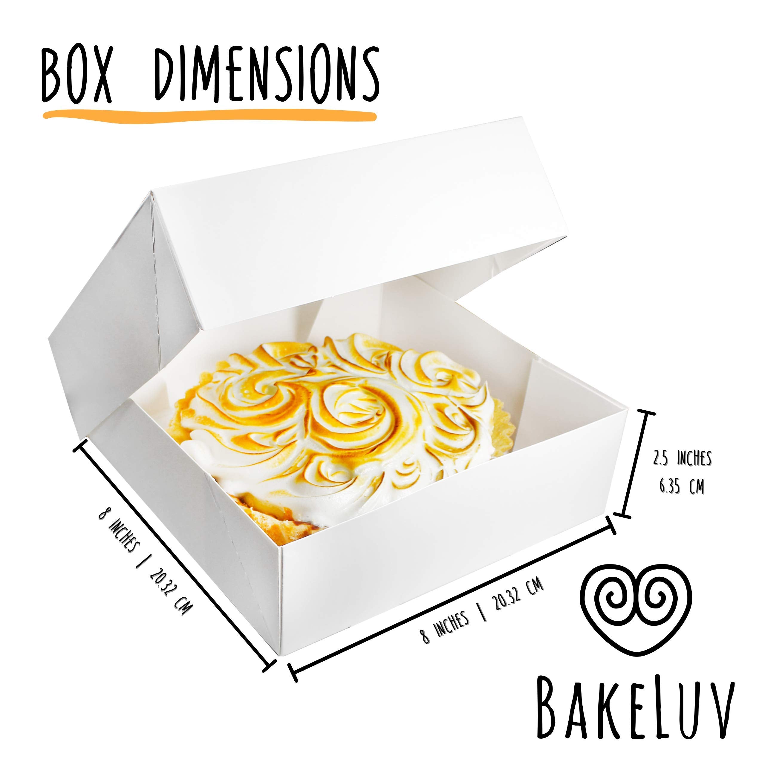 Bakeluv 8X8X2.5 Bakery Boxes With Window | White, 25 Pcs | 8X8 Cookie Boxes 8X8 Cake Box, 8 Inch Bakery Boxes For Cinnamon Rolls