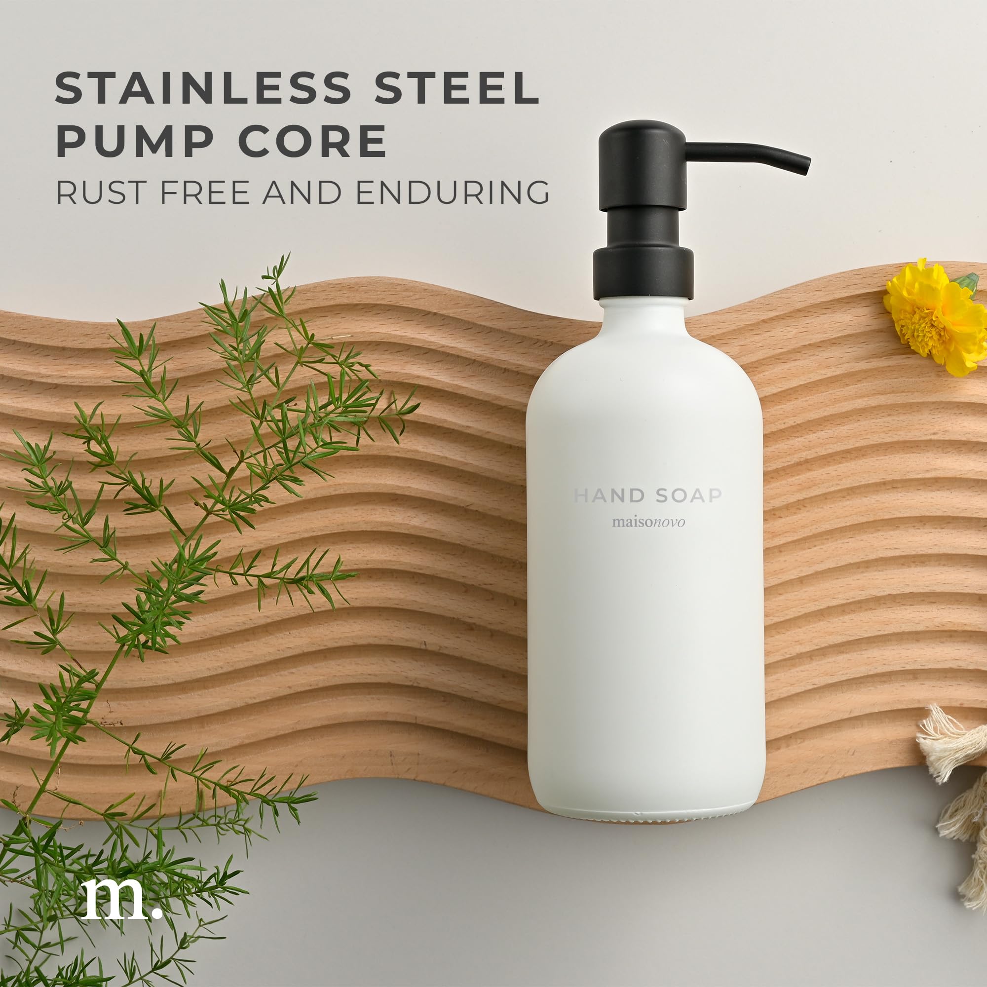 Maisonovo Hand Soap Dispenser For Bathroom | 16.9 Fl Oz White Glass Black Pump X 1