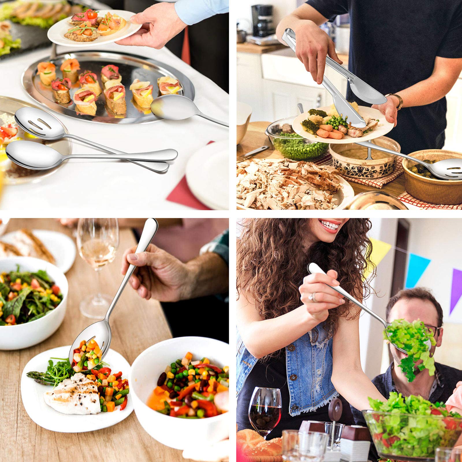 Lianyu 12-Piece Large Serving Utensils Set, Include 9.8 Inch Slotted Serving Spoons And Forks, 9.4 Inch Serving Tongs, Stainless