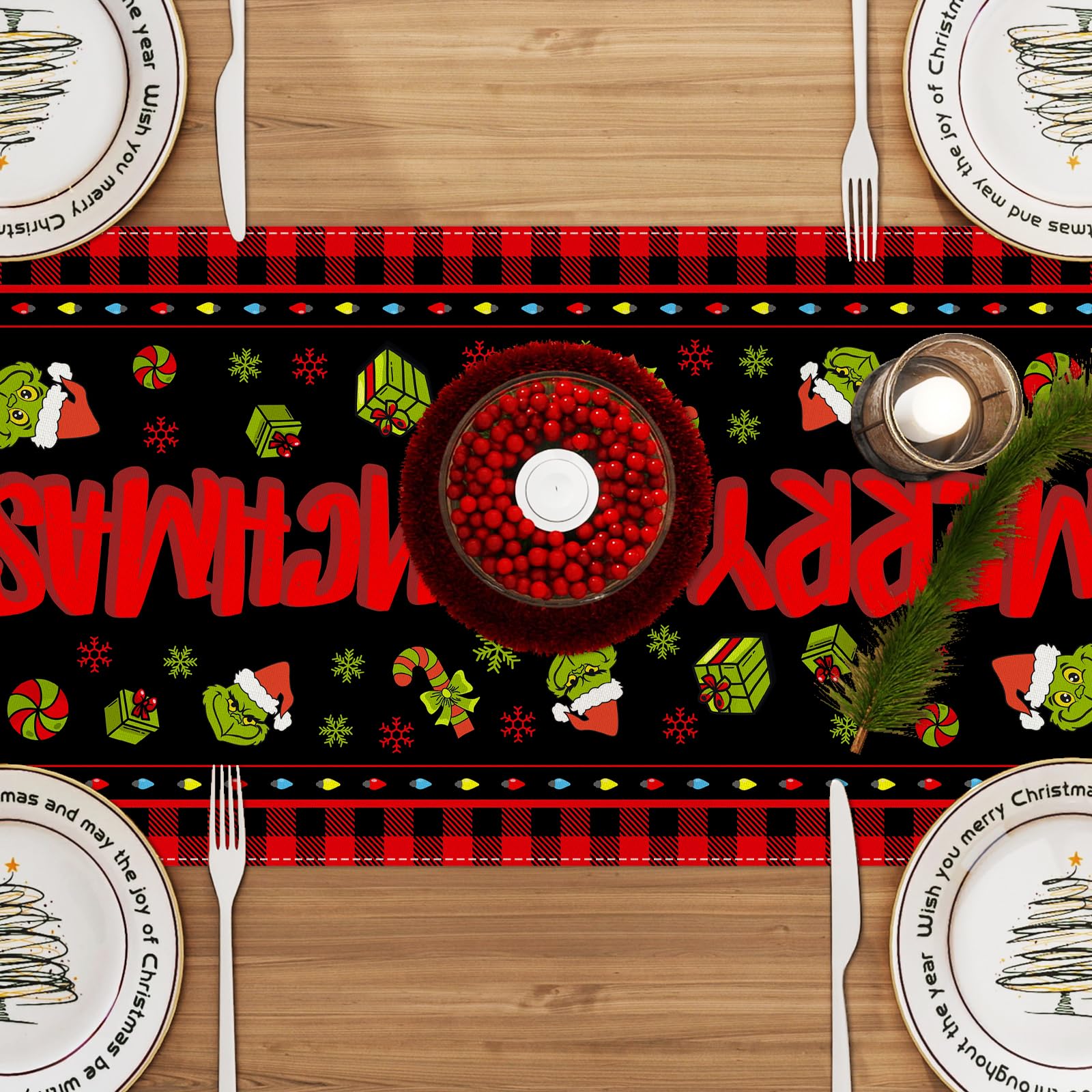 FARMNALL Christmas Table Runner 13x108 Inch Christmas Xmas Winter Holiday Decorations and Supplies for Home Kitchen Dining Room