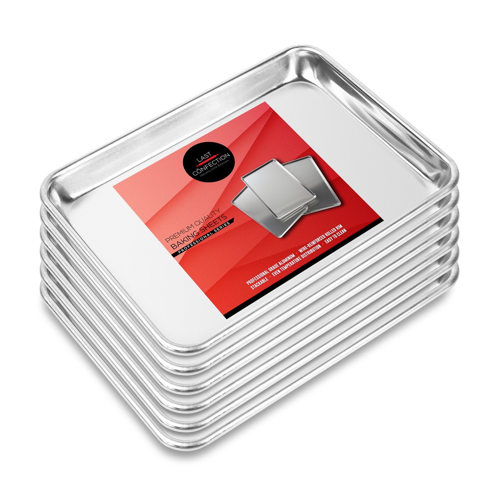 Last Confection 6 Cookie Baking Sheets 9 x 13  Small Rimmed Aluminum Jelly Roll Trays  Quarter Sheet Pans