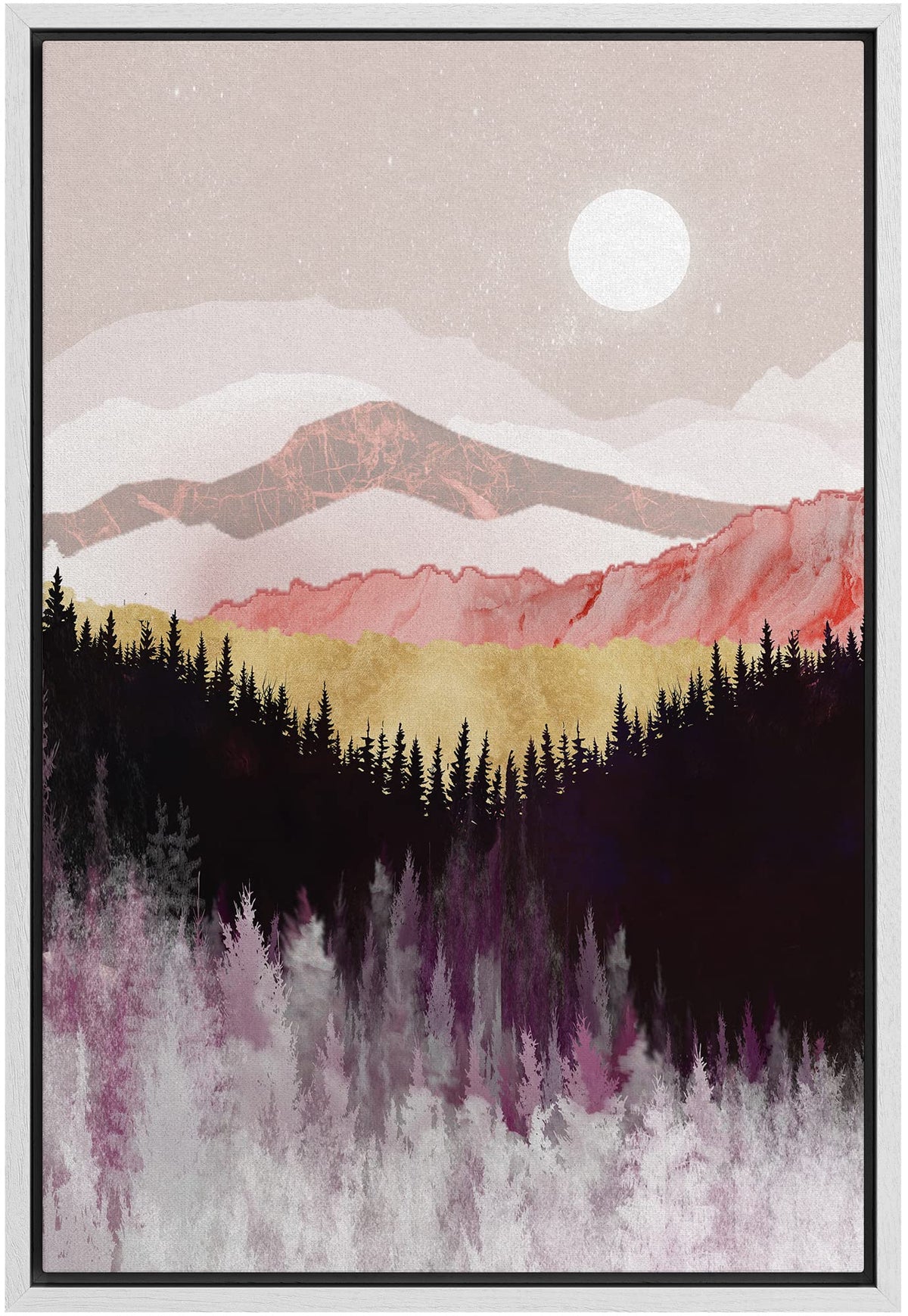 Signford Framed Canvas Print Wall Art Pastel Geometric Mountain Range Forest Nature Wilderness Illustrations Modern Art Decorati