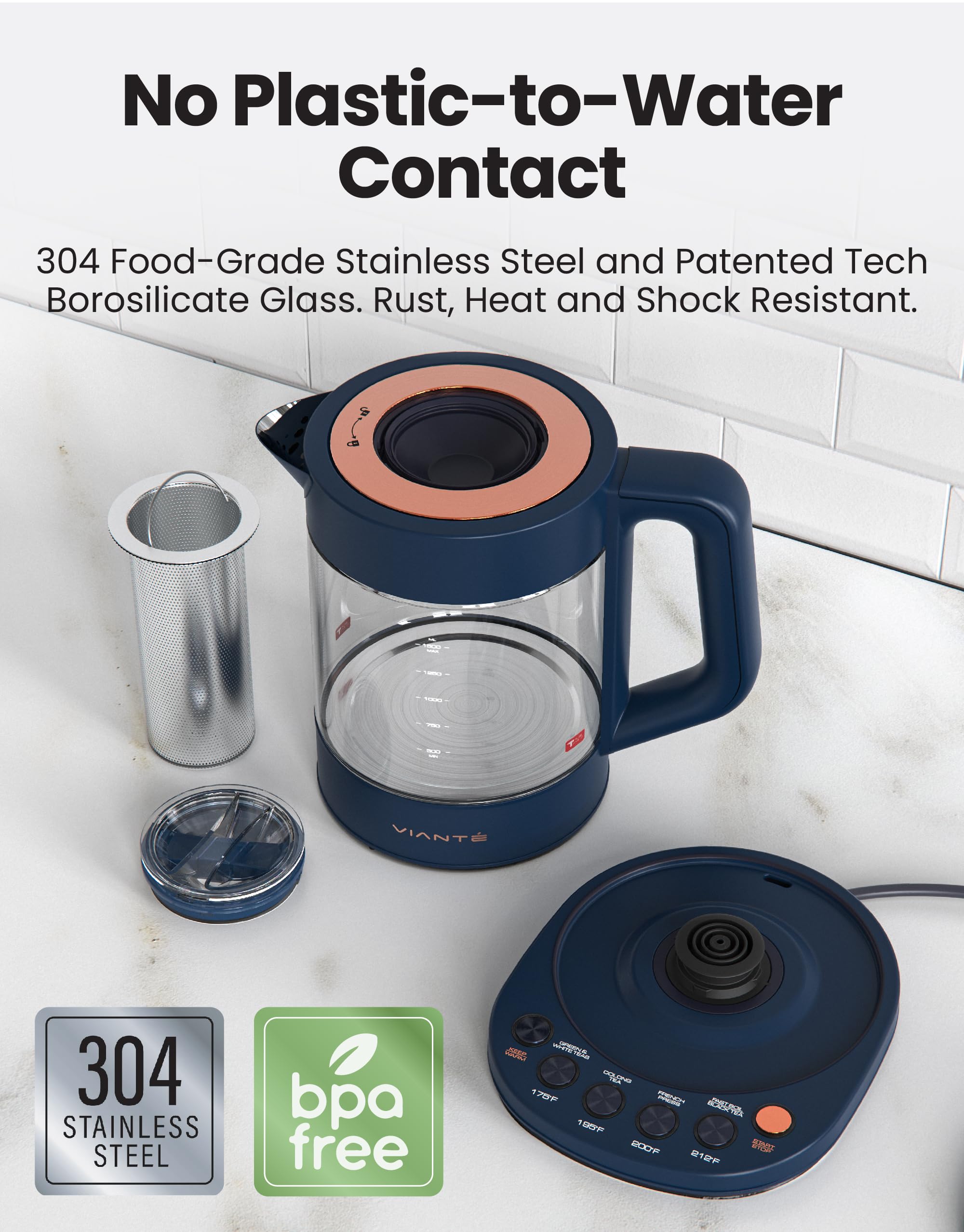 Viant   Electric Kettle With Tea Infuser For Loose Leaf Tea. Hot Tea Maker With Temperature Control And Automatic Shut Off. Tea