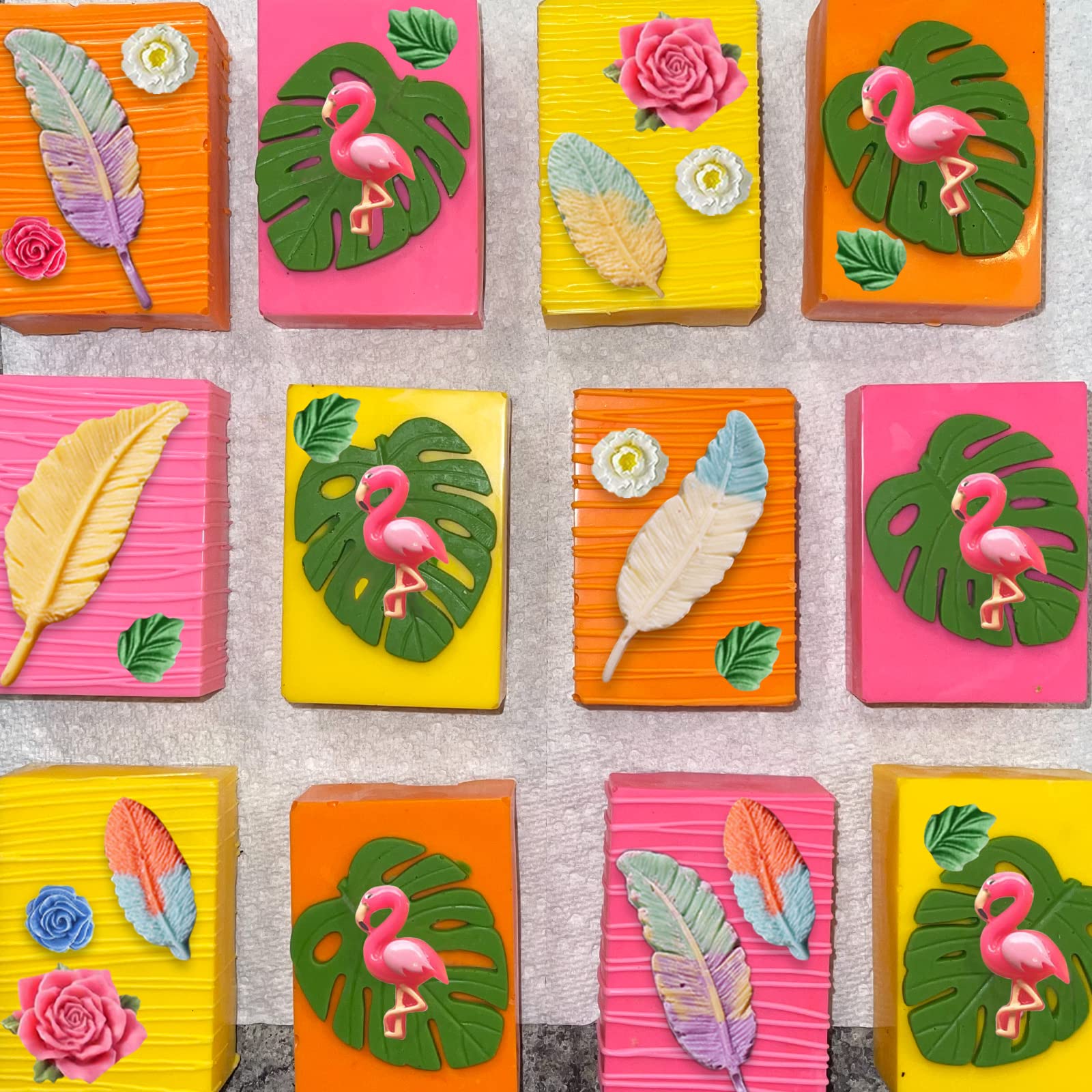 Rose Collection Silicone Fondant Mold 3 Pcs, Flower Leaf Fondant Mold, Flamingo Tropical Leaf Chocolate Mold For Cake Decoration