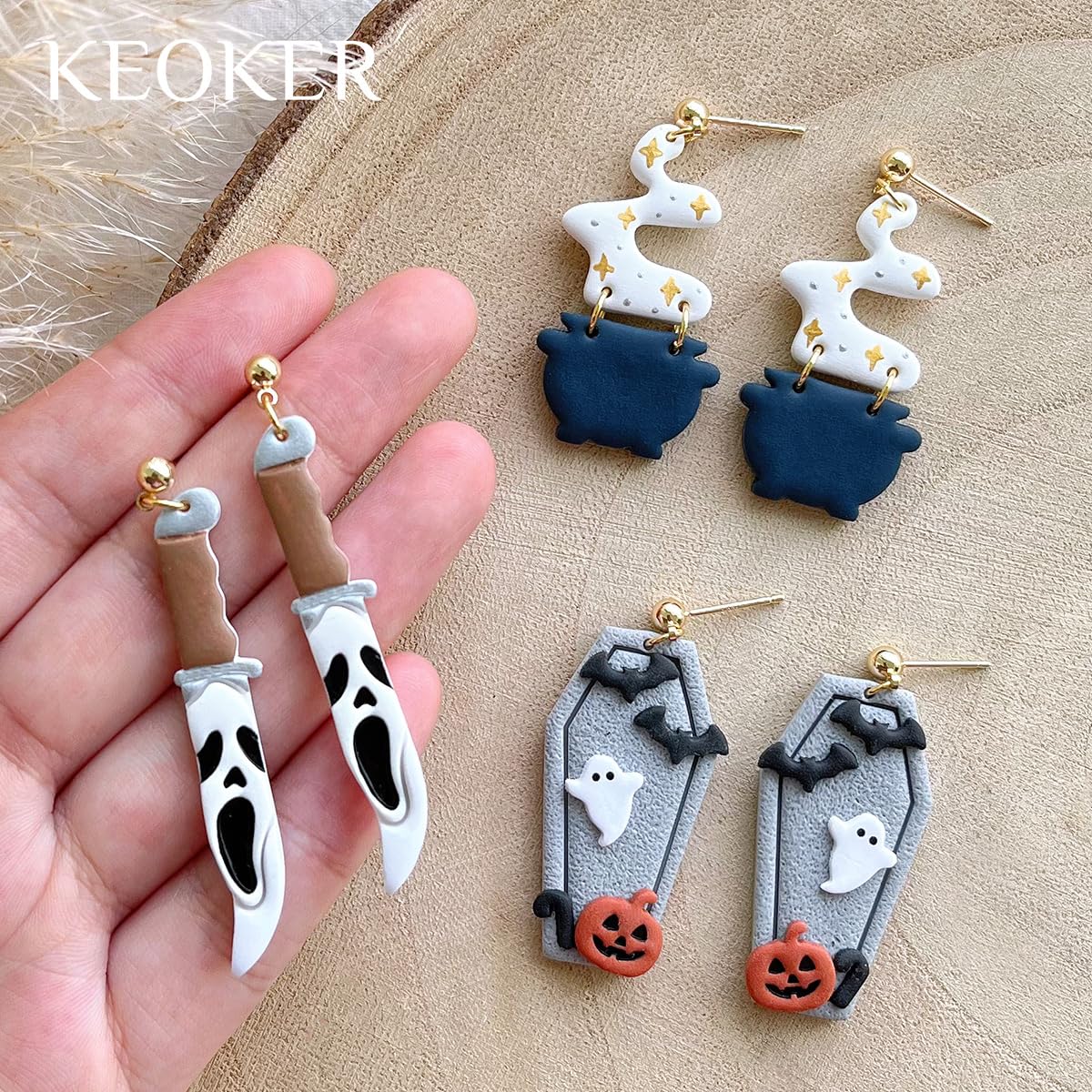 Keoker Polymer Clay Cutters Halloween, Clay Cutters For Halloween Earrings Making, 10 Shapes Halloween Clay Earrings Cutters, Gh