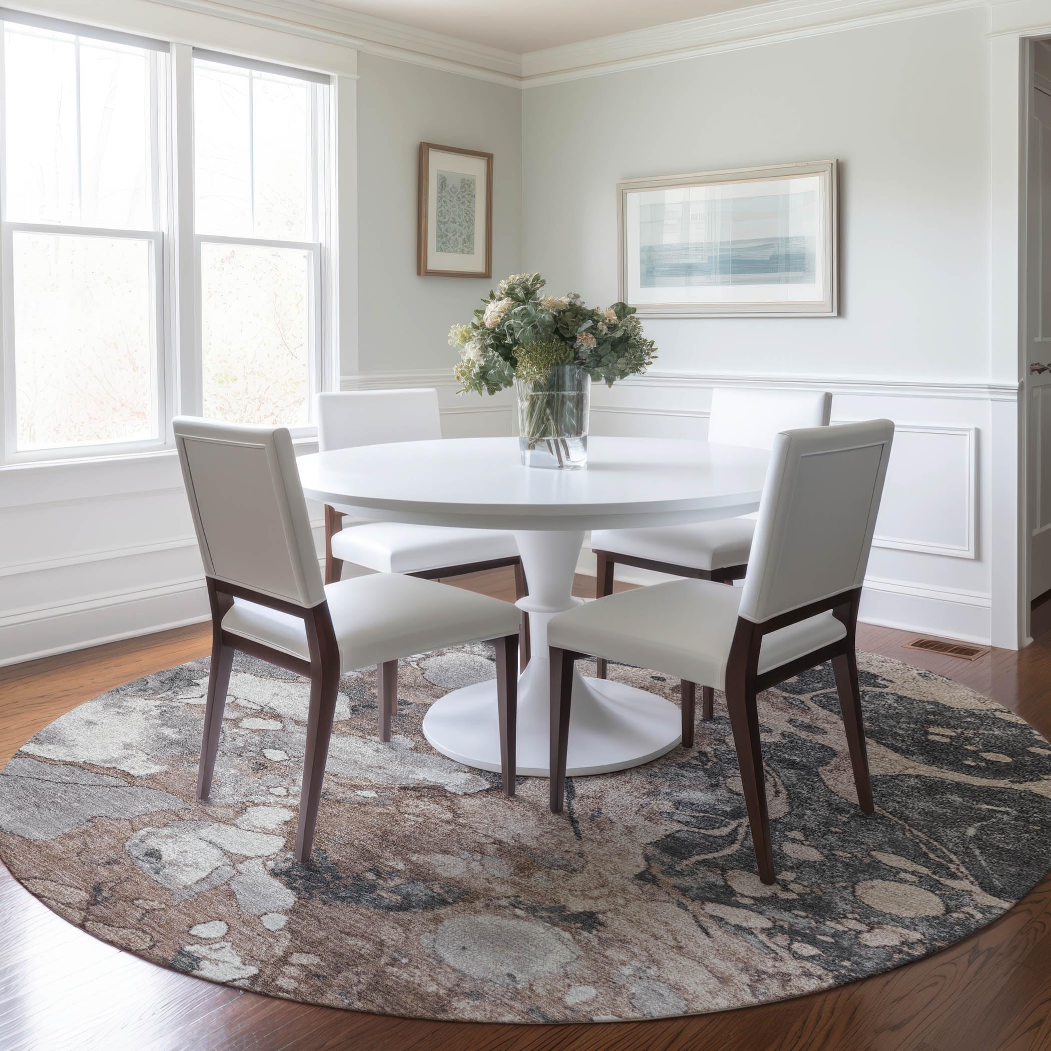 Machine Washable Indoor/Outdoor Chantille Mocha 8 x 8 Round Rug