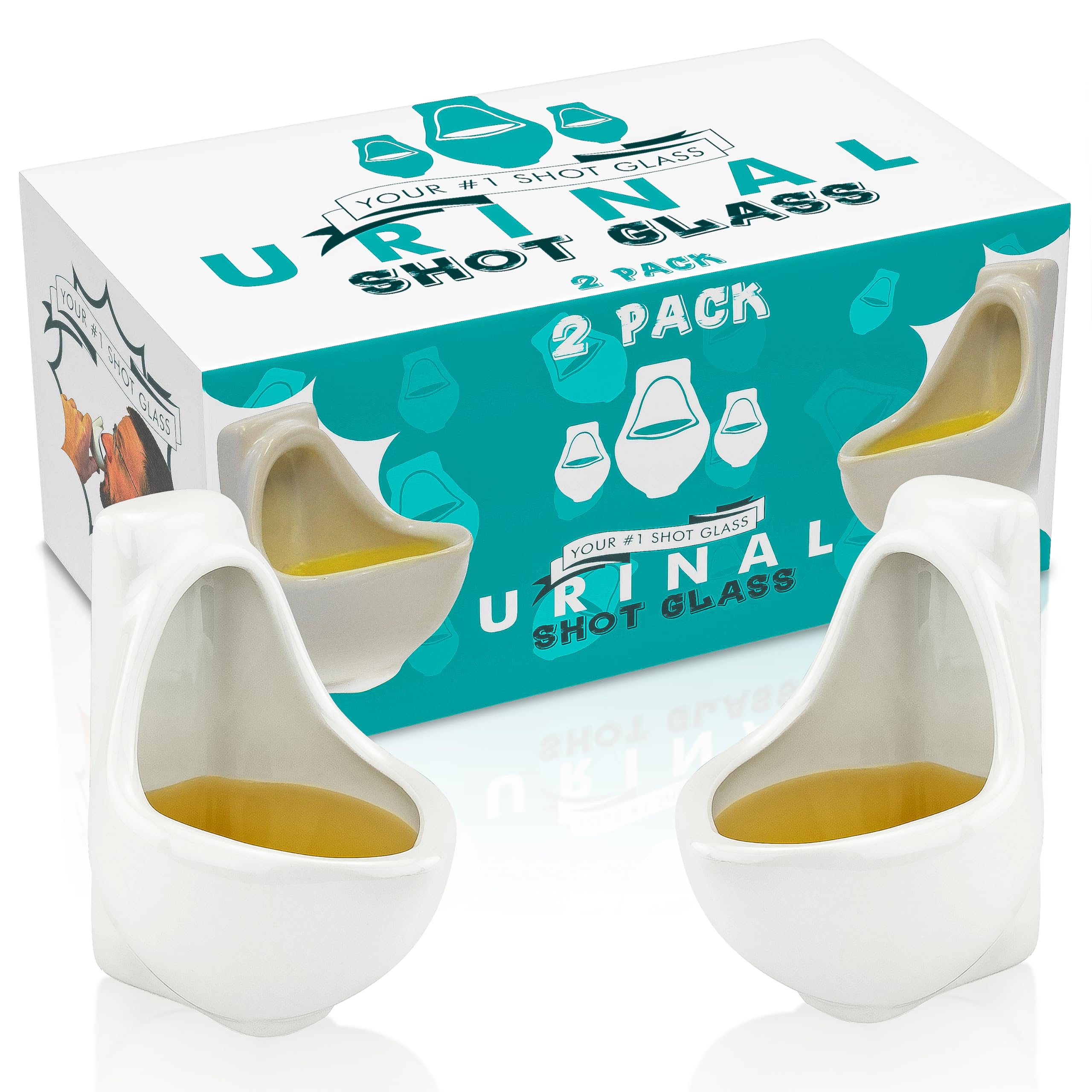 Fairly Odd Novelties Urinal Shot Glasses, Set Of 2 Funny Bathroom Humor Gag White Elephant Gift, 1.5-Ounce