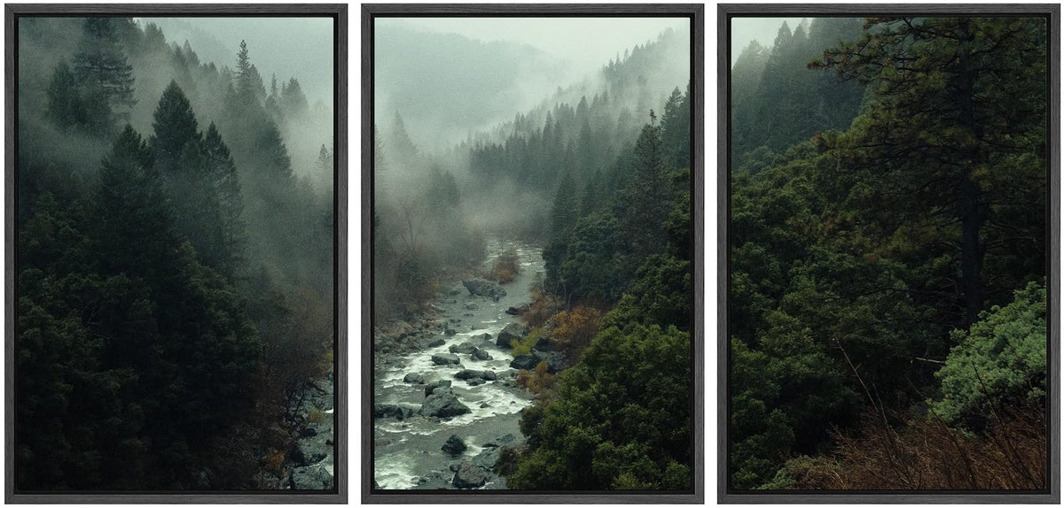 Signwin Cuadros De Pared De Sala, 3 Piece Framed Canvas Wall Art Woodland Nursery Decor Forest Rivers Canvas Prints Home Artwork