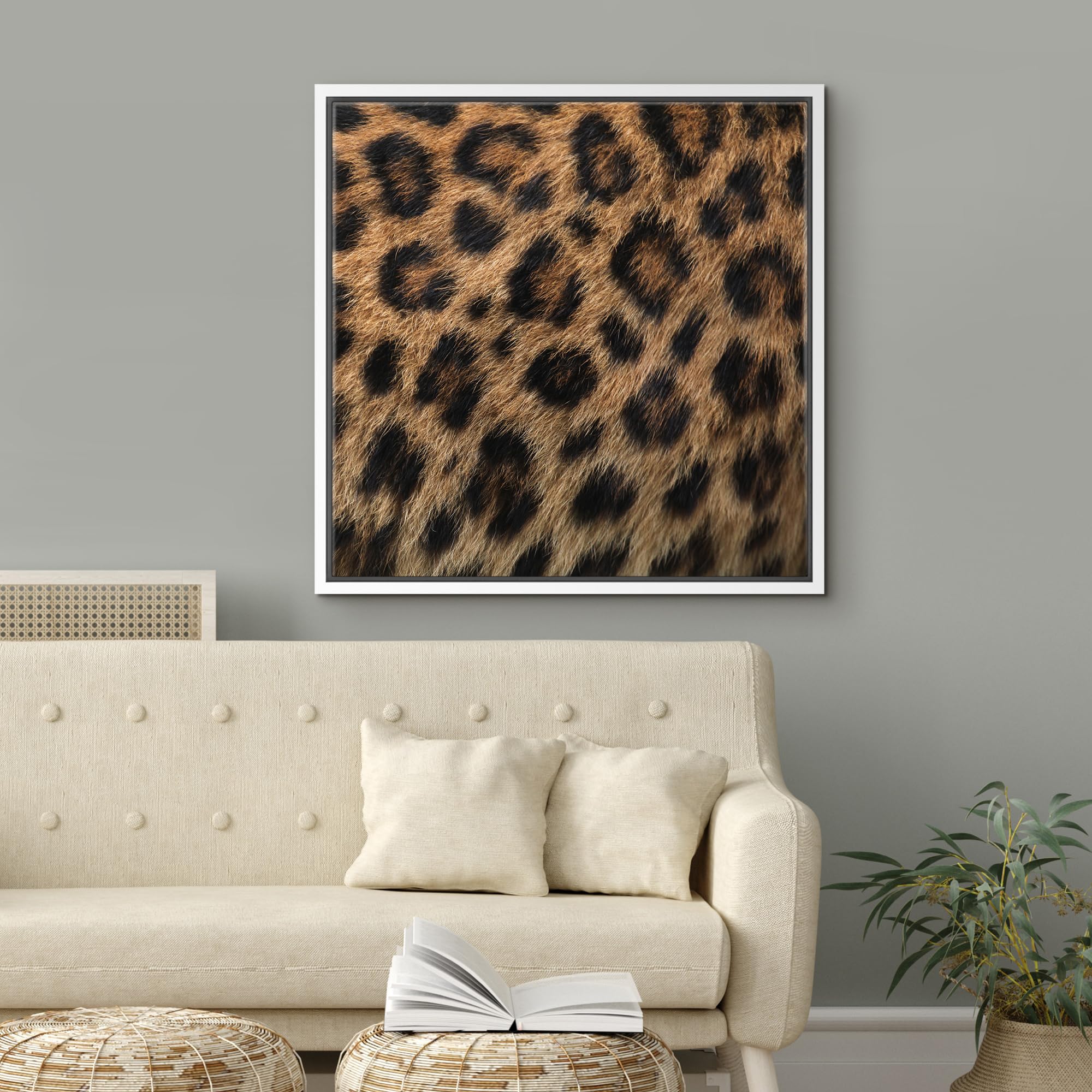 Wall26 Framed Framed Canvas Prints Wall Art Framed Framed Canvas Prints Wall Art - Leopard Fur/Skin Texture - 24''X24'' White