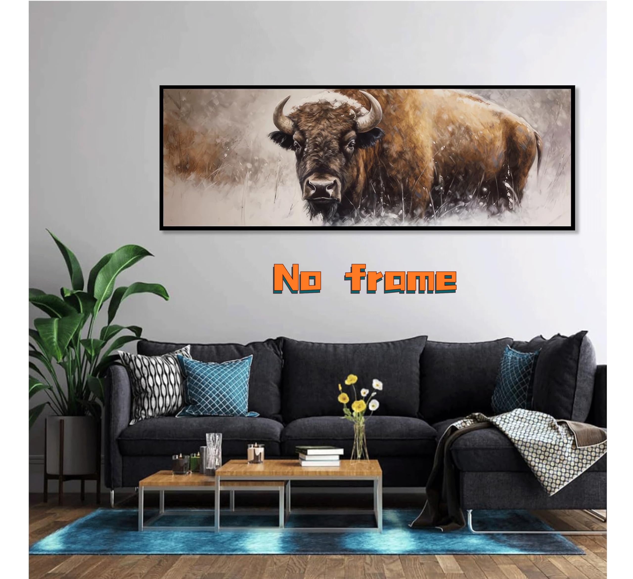 Yoxordq Large Bison Wall Art Winter Prairie Buffalo Picture Poster Print Living Room Bedroom Office Canvas Wall Decor 24X71Inch-