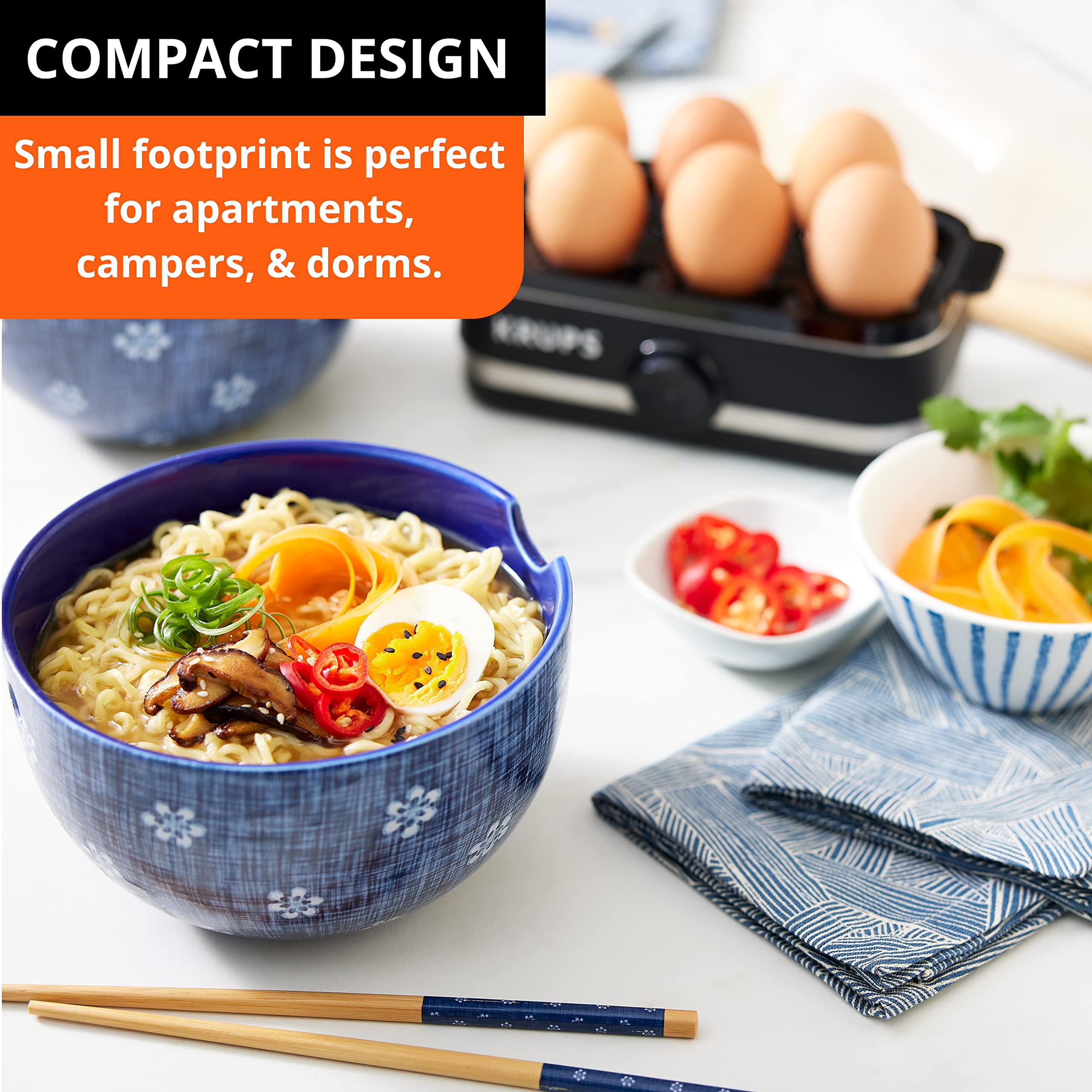 KRUPS Simply Electric Egg Cooker, 6 Egg Capacity, Black, Poached/Soft/Hard, 400W, Model 10942227908