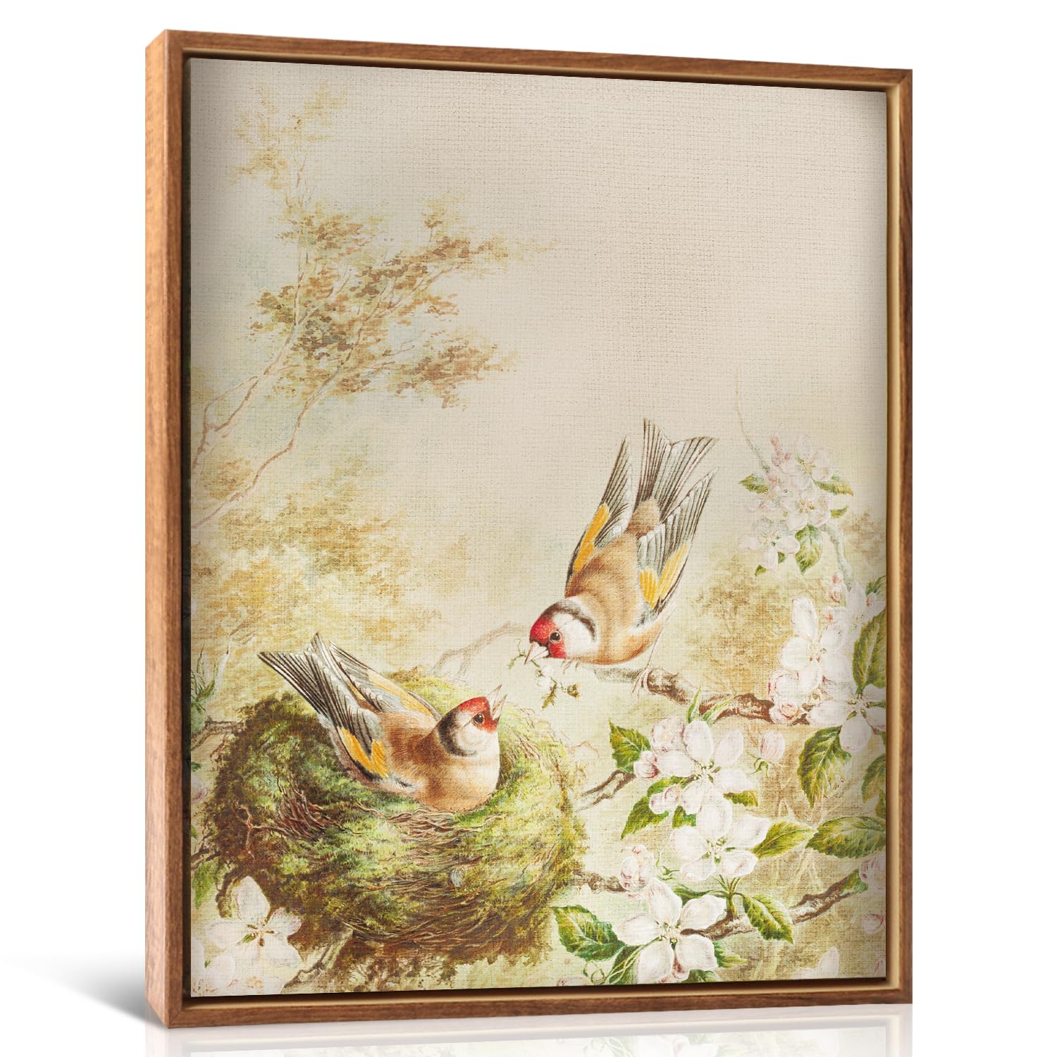 Lhiuem 12X16Inch Couple Birds Oil Painting Birds Nest Canvas Wall Art Botanical Bird Picture Wall Decor Framed Spring Hummingbir