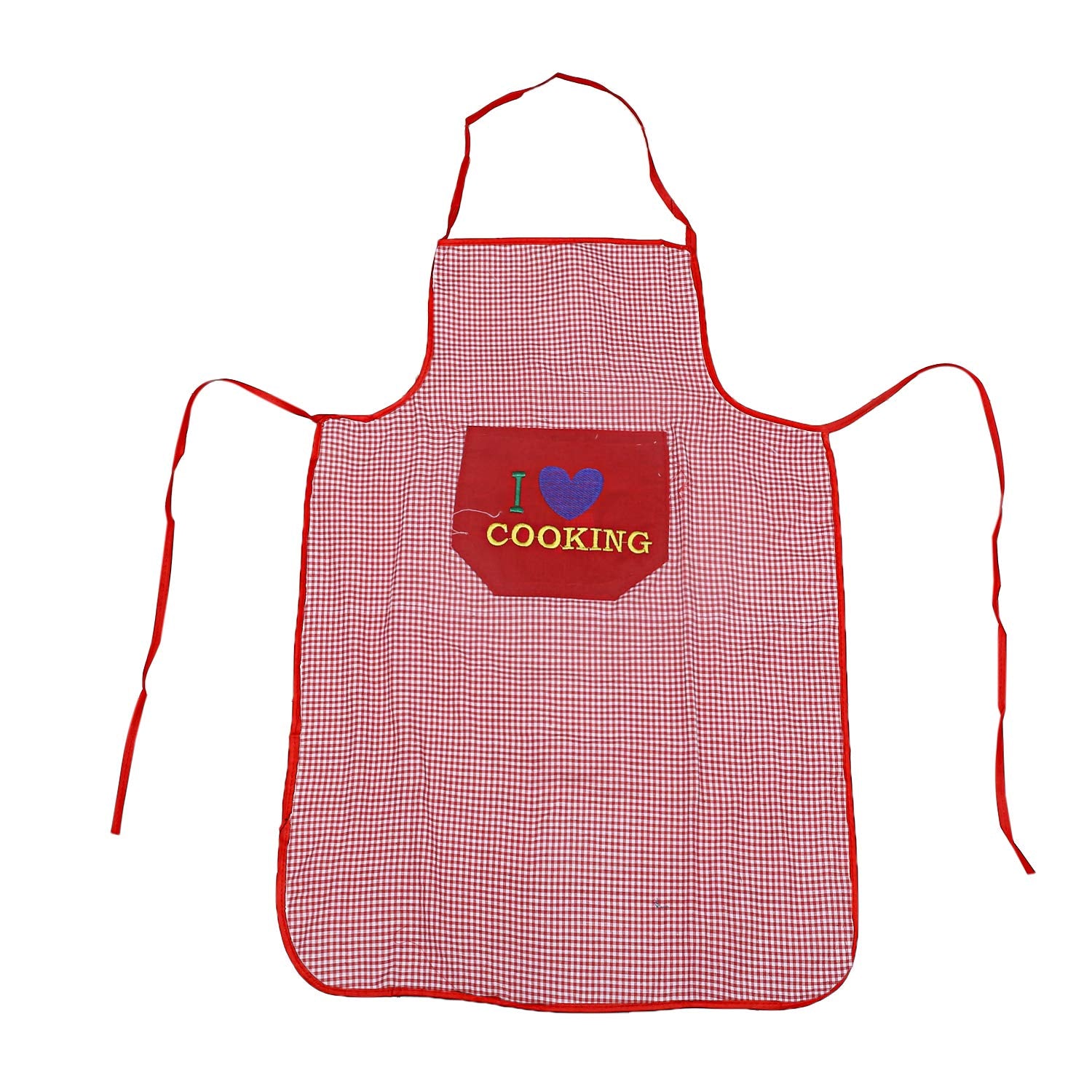 Kuber Industries Checkered Design Cotton 3 Pieces Waterproof Apron With Front Pocket (Red, Blue And Maroon), Ctktc013731