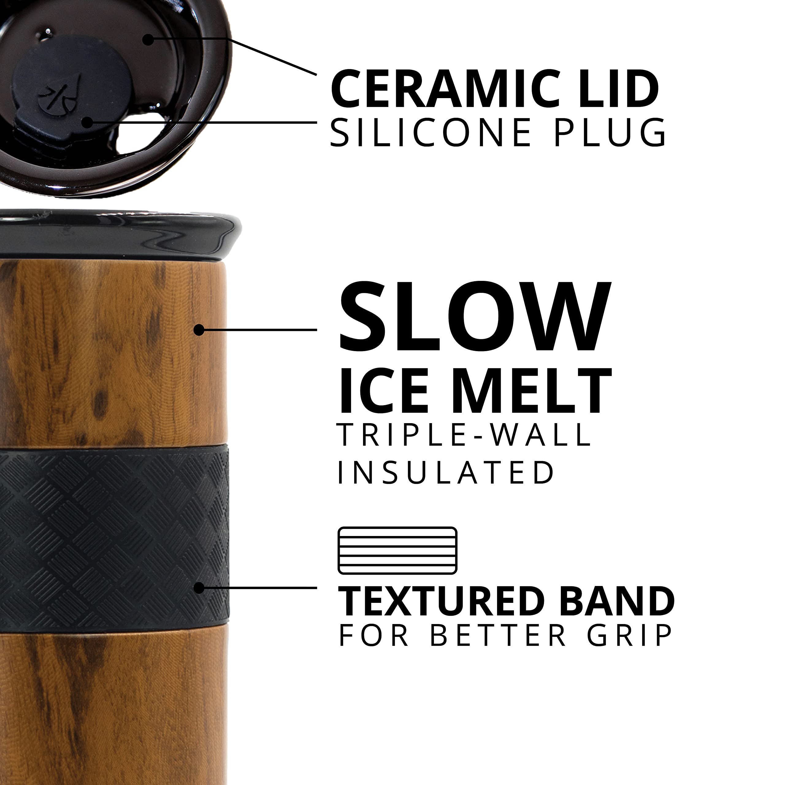 Elemental Artisan Insulated Tumbler, Triple Wall Coffee Travel Mug, Reusable Stainless Steel Coffee Tumbler With Ceramic Lid, Th