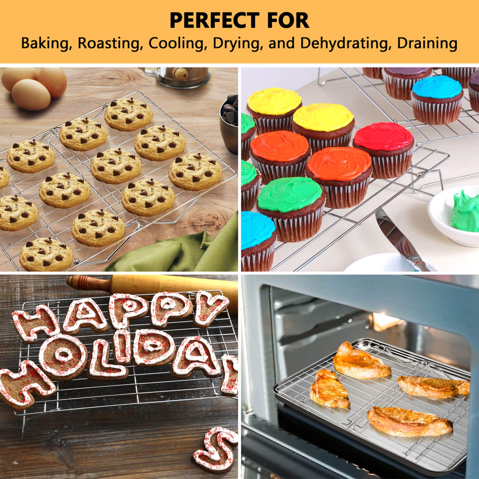 P&P Chef Cooling Rack Set, 2-Tier Stackable Stainless Steel Wire Racks For Baking Cooking Cooling Roasting, Collapsible & Heavy