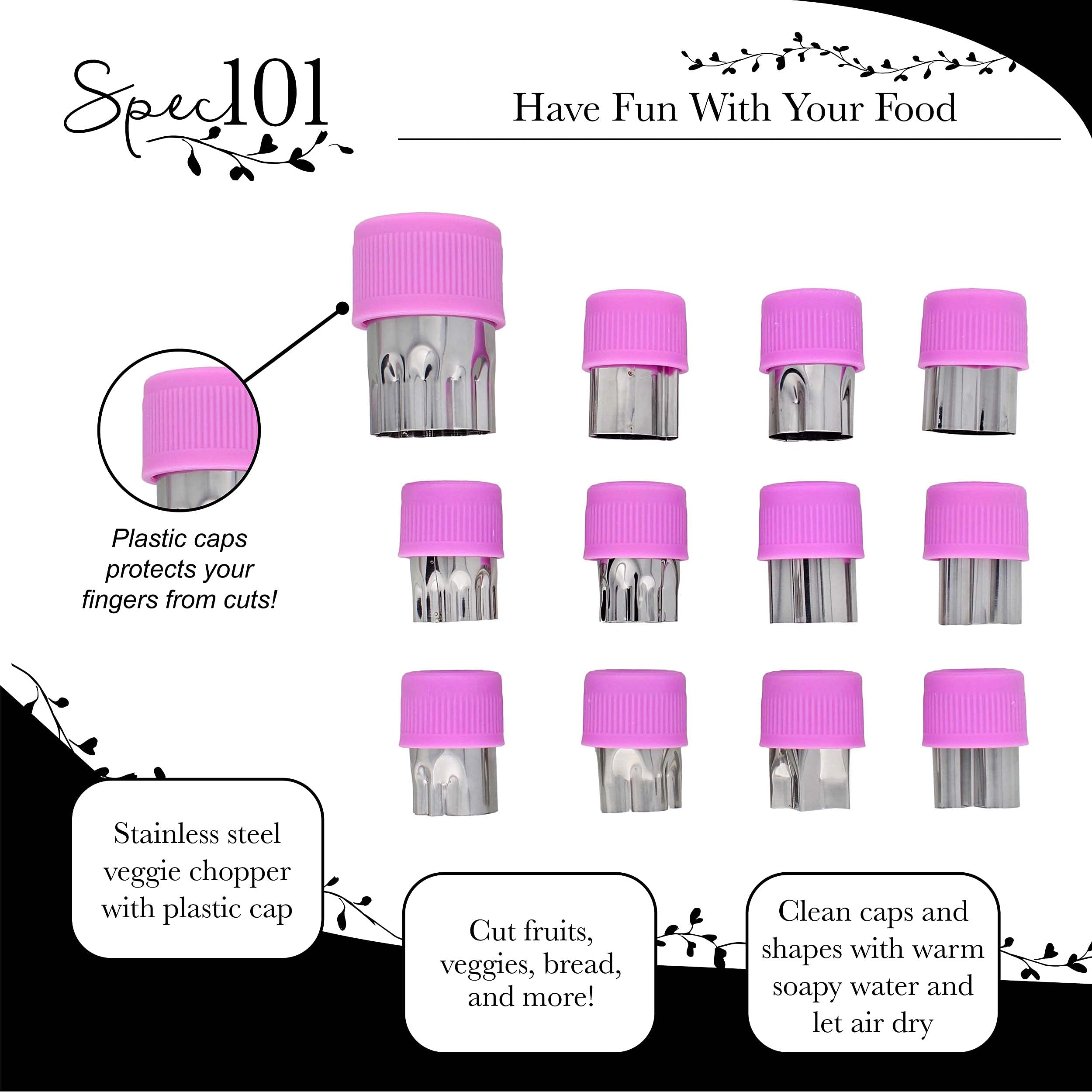 Spec101 Vegetable Chopper - 12Pc Mini Food Chopper With Flower, Animal, And Shape Fruit Cutter Pieces For Treats