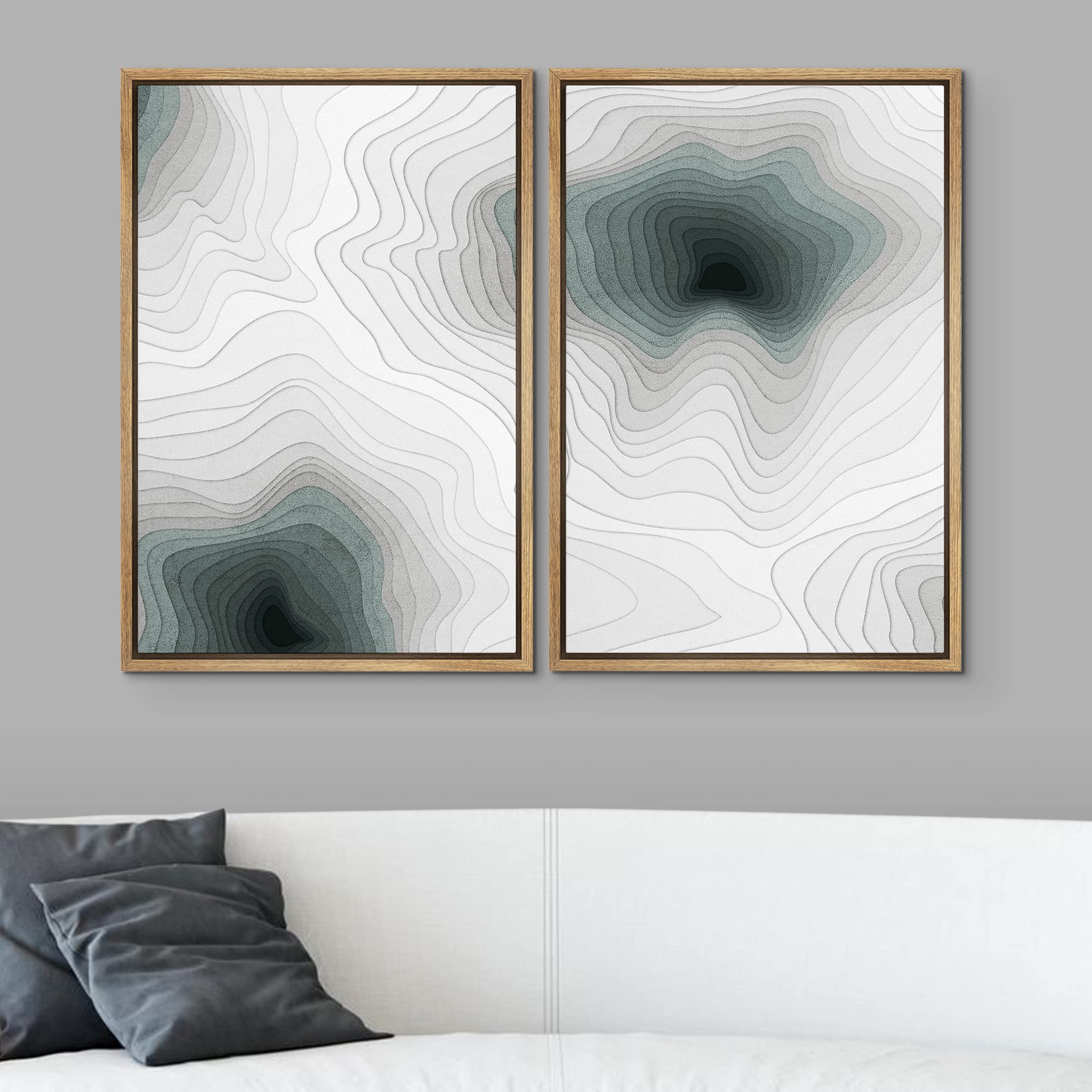 SIGNWIN Framed Canvas Print Wall Art Set Mid-Century Dark Color Field Wave Abstract Shapes Illustrations Minimalism Decorative Bohemian Relax/Zen for Living Room  Bedroom  Office - 24''x36''x2 Natural