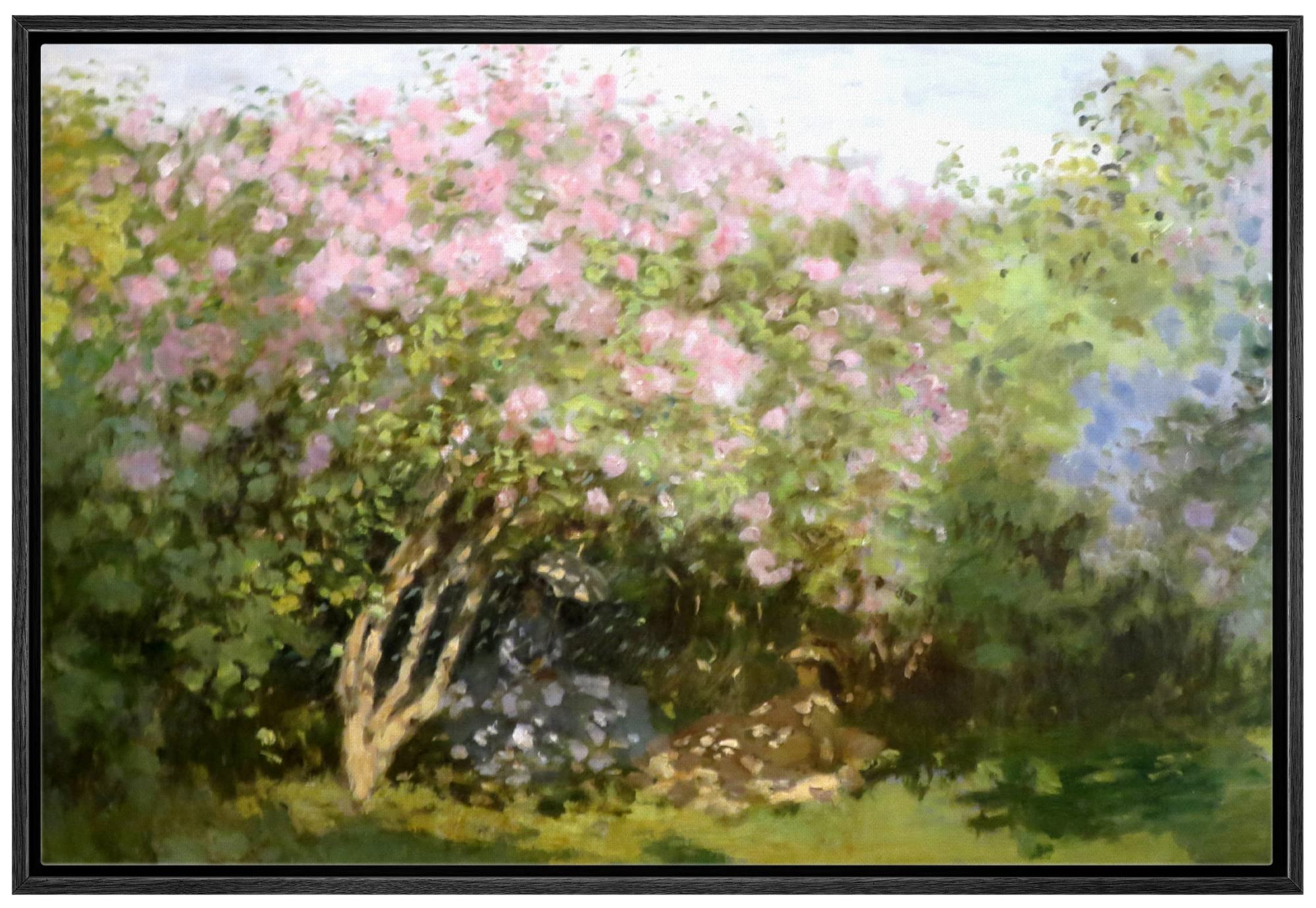 Wall26 - Lilacs In The Sun By Claude Monet Framed Canvas Print Wall Art Famous Oil Painting Reproduction - 16''X24'' Black