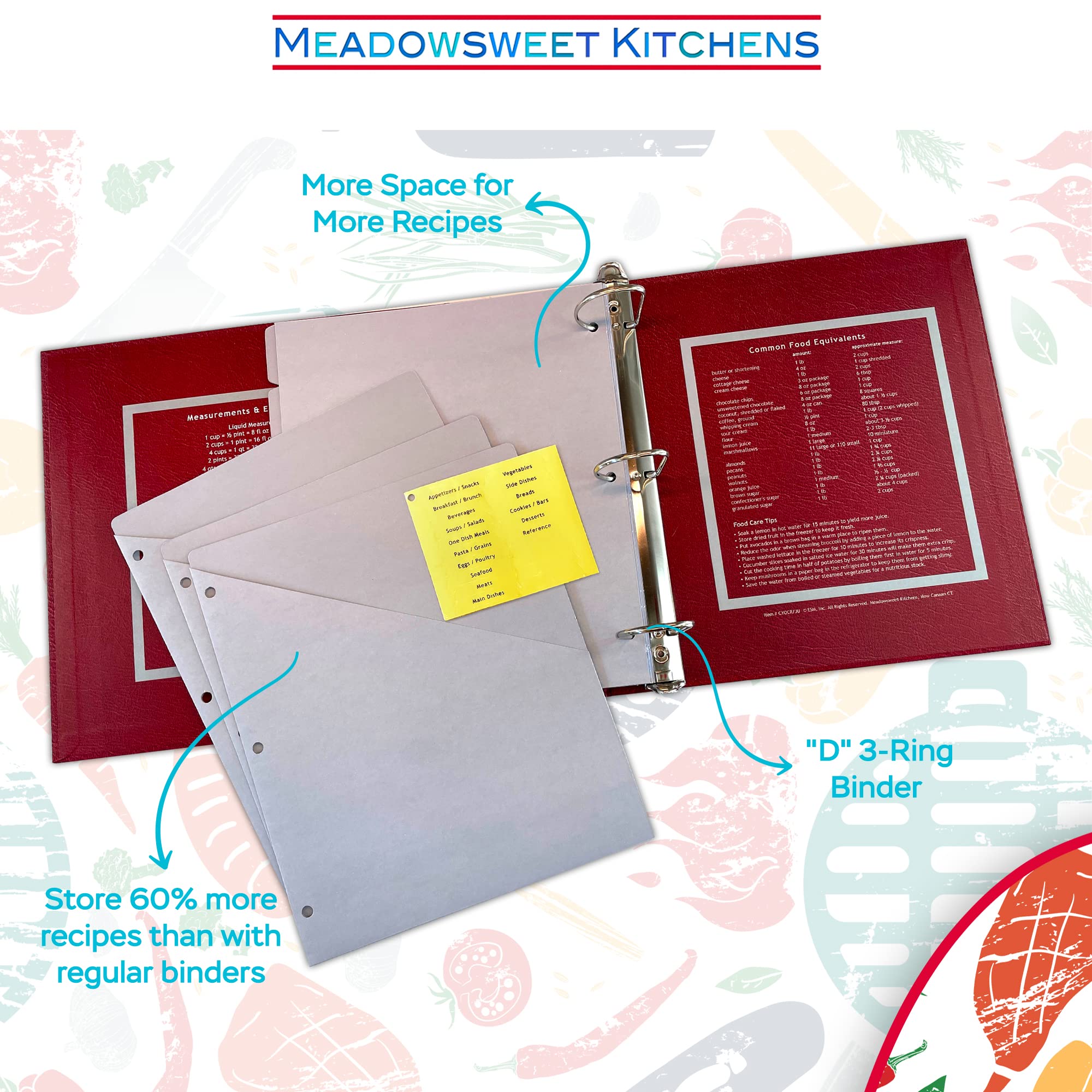 Extra Large Recipe Binder with Dividers and Labels - Recipe Cookbook Album for Full Size Recipes  Recipe Cards  Recipe Clippings - 3-Ring Full Size Jumbo Organizer from Meadowsweet Kitchens