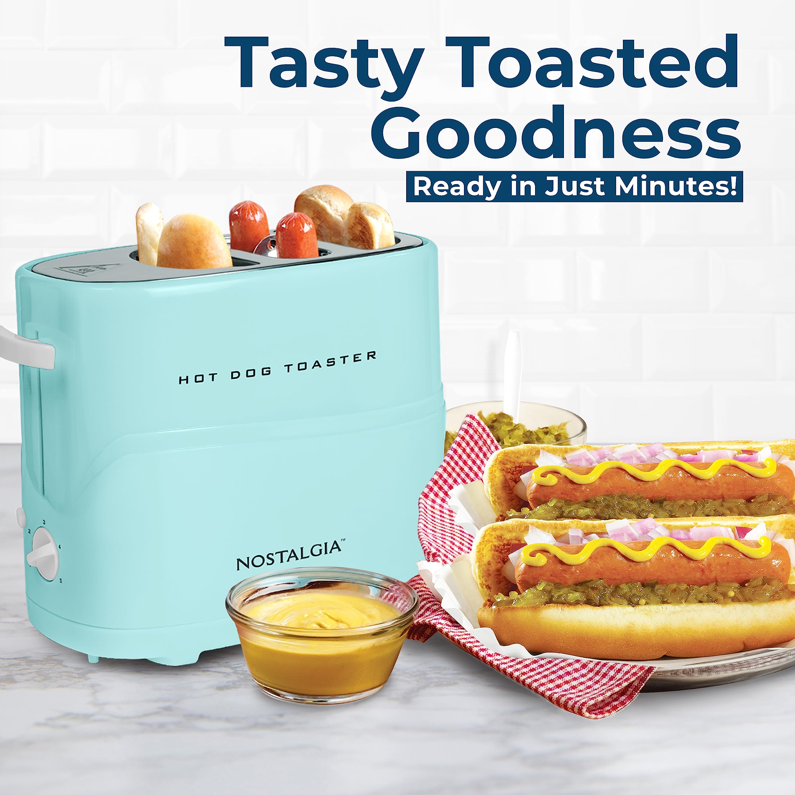 Nostalgia Pop-Up 2 Hot Dog And Bun Toaster With Mini Tongs, Works With Chicken, Turkey, Veggie Links, Sausages And Brats