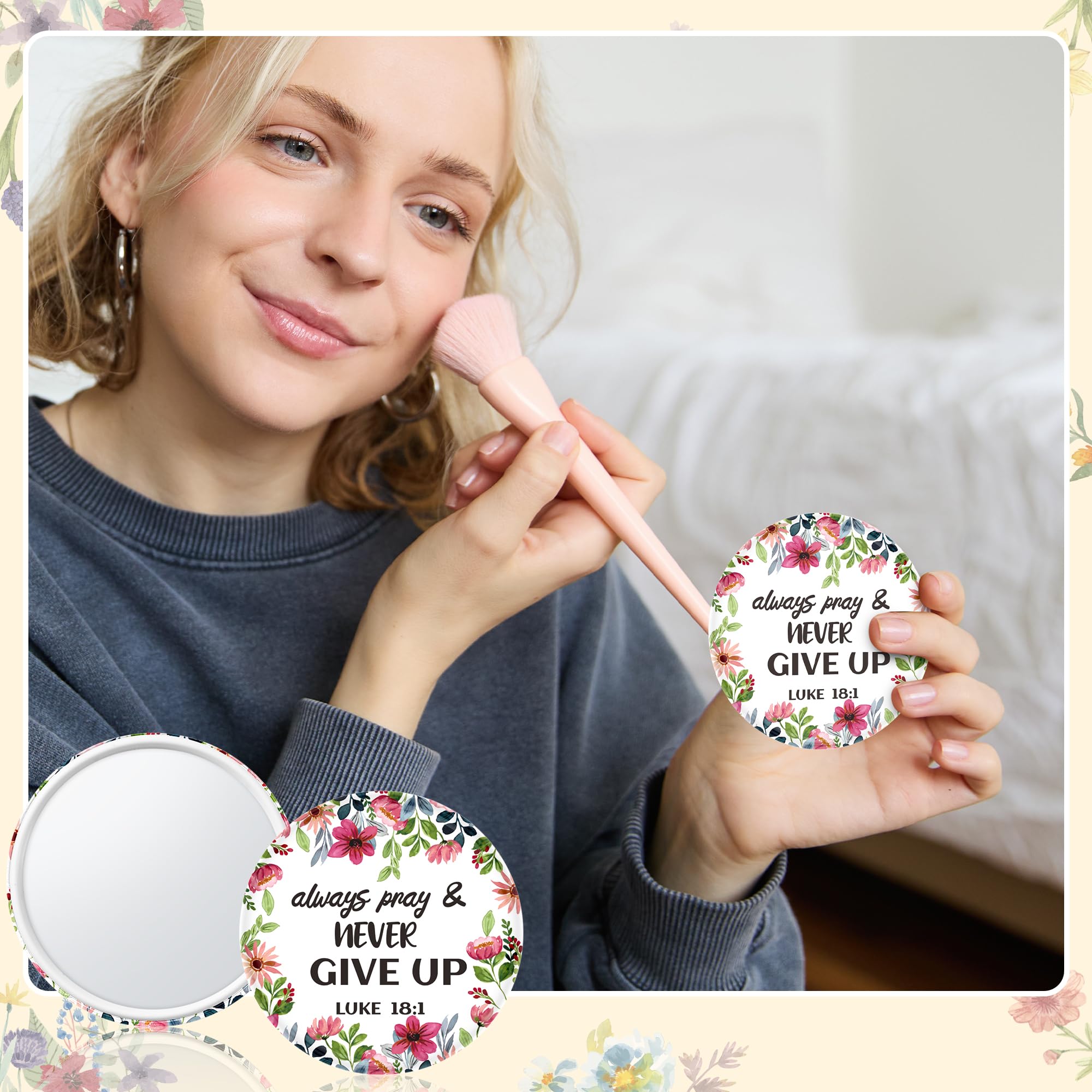 Y1Tvei Bible Verse Compact Mirrors - 36Pcs Floral Bible Verse Mini Compact Mirrors Christian Gifts Bulk Inspirational Small Port