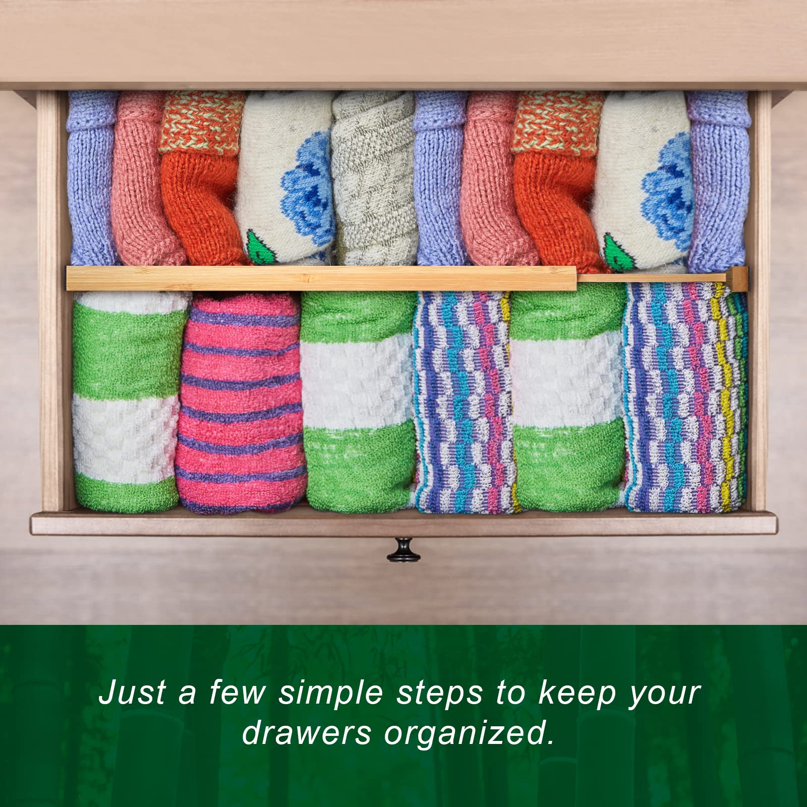 4 Pack Bamboo Drawer Dividers, Adjustable Length from 12 Inch to 17 Inch, Expandable Kitchen Drawer Organizer, Drawer Organizati