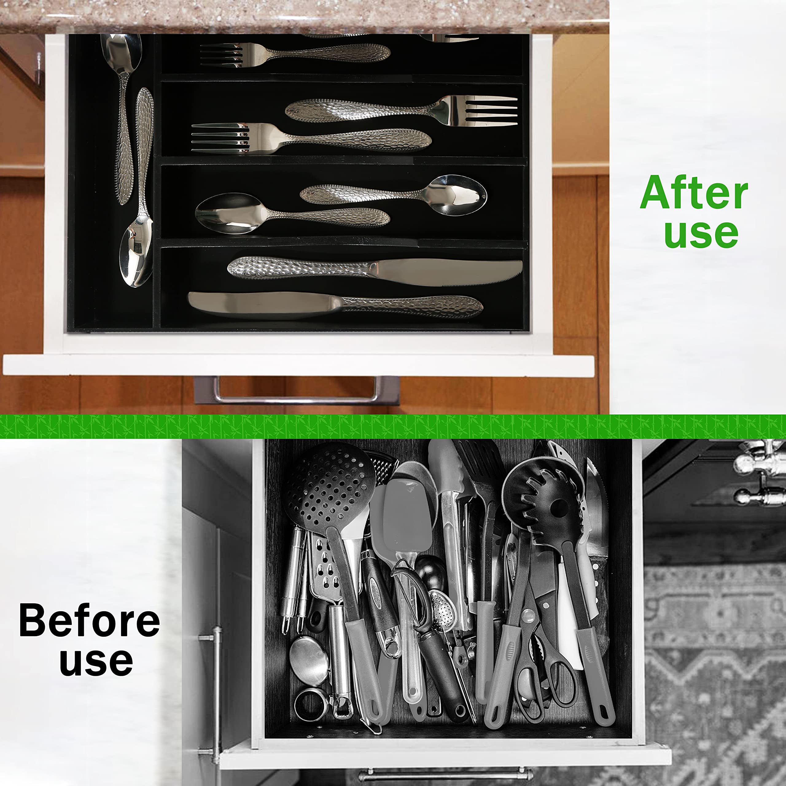 Greenual Black Silverware Organizer 10 In Utensil Organizer Silverware Tray For Drawer Cutlery Flatware Organizer For Kitchen Ba