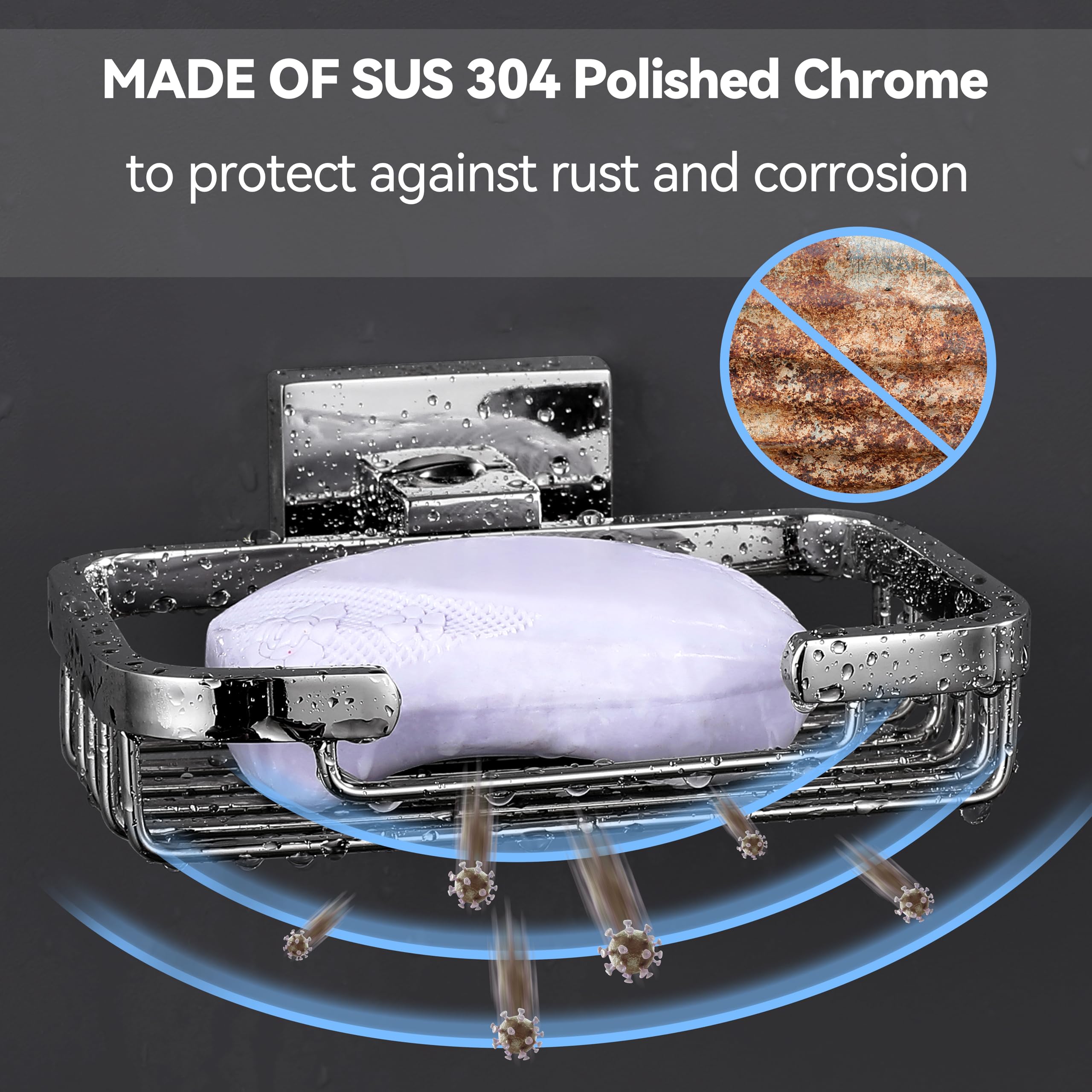 Seido 304 Stainless Steel Soap Dish Holder, Wall Mounted Soap Dish Holder For Shower Wall Bathroom & Kitchen Dish Soap Tray Poli