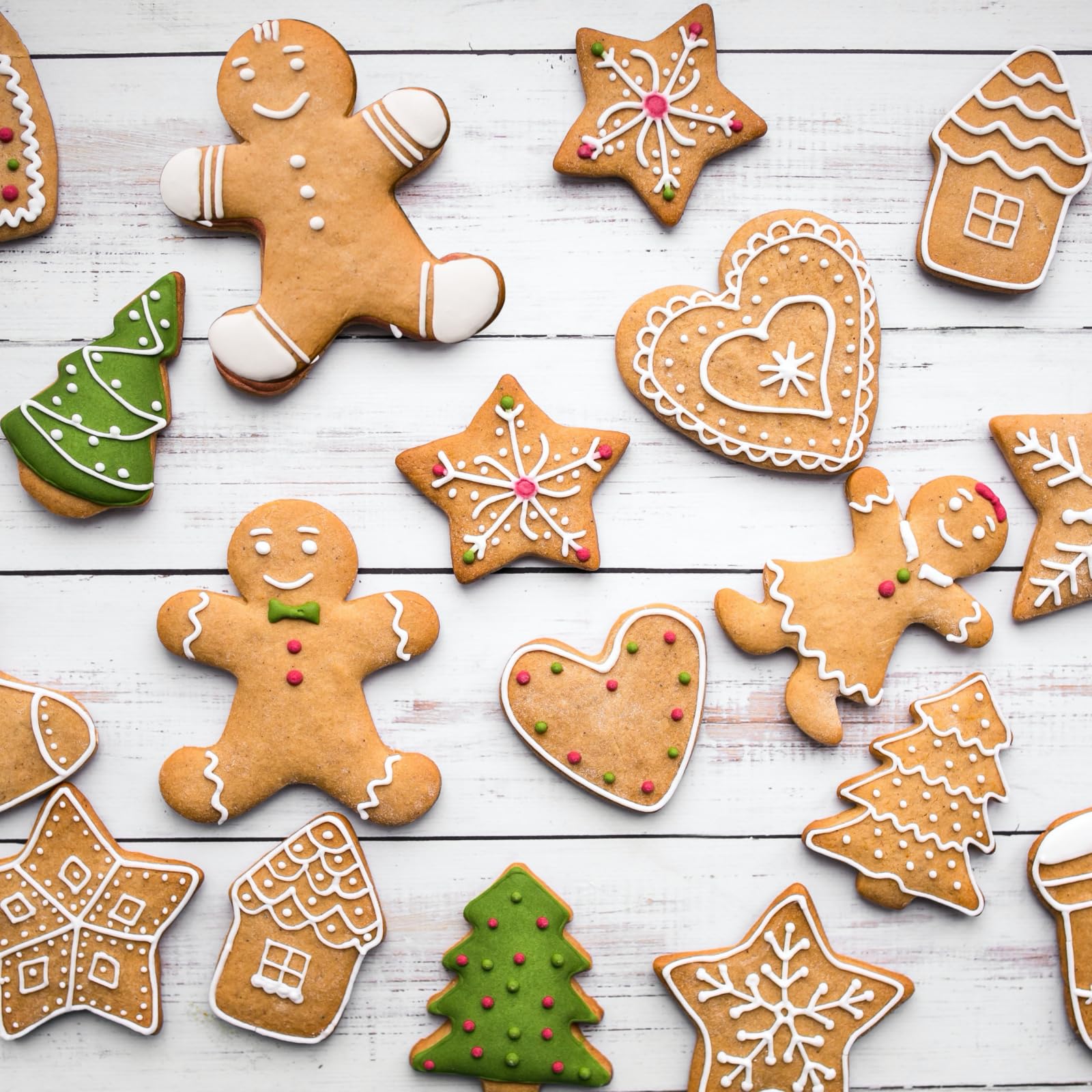 JOB JOL Christmas Cookie Cutters Set of 6, 4" Stainless Steel, Gingerbread Man, House, Christmas Tree