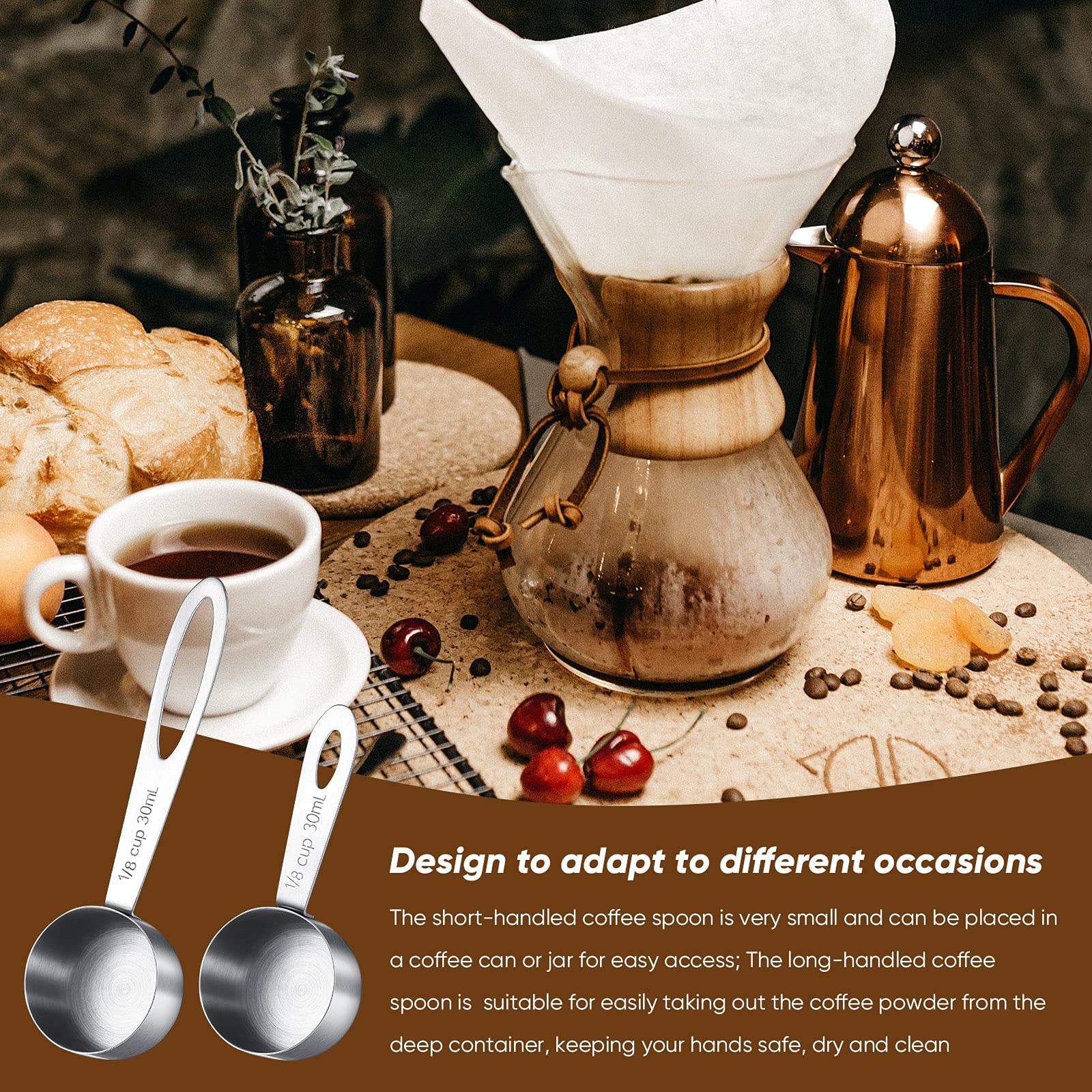 4 Pieces Coffee Scoop Tablespoon Stainless Steel Coffee Measuring Scoops, Including 2 Pieces Short Handled And 2 Pieces Long Han