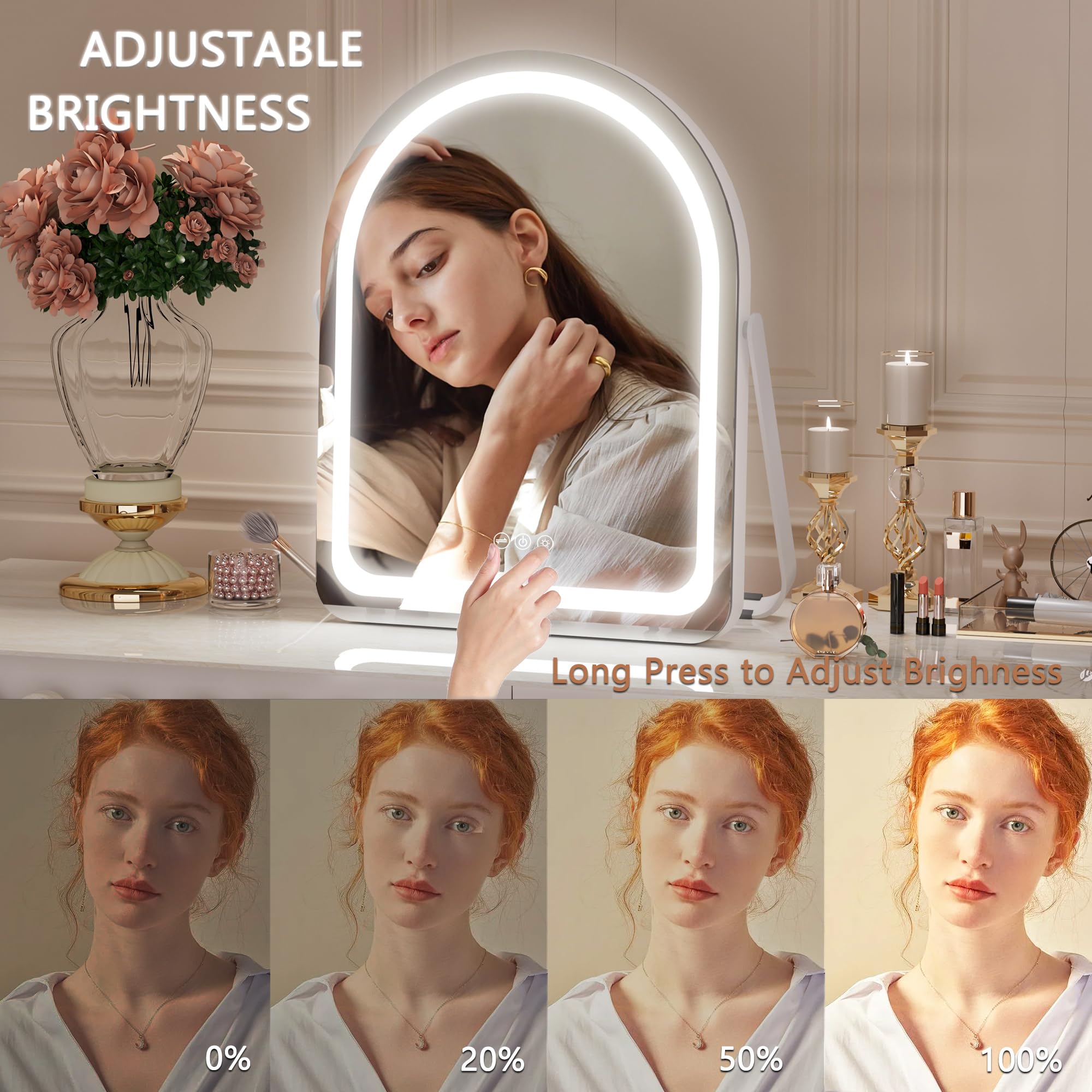 Hasipu Vanity Mirror With Lights, 11''  14'' Led Makeup Mirror, Lighted Makeup Mirror With Lights, Smart Touch Control Dimmable