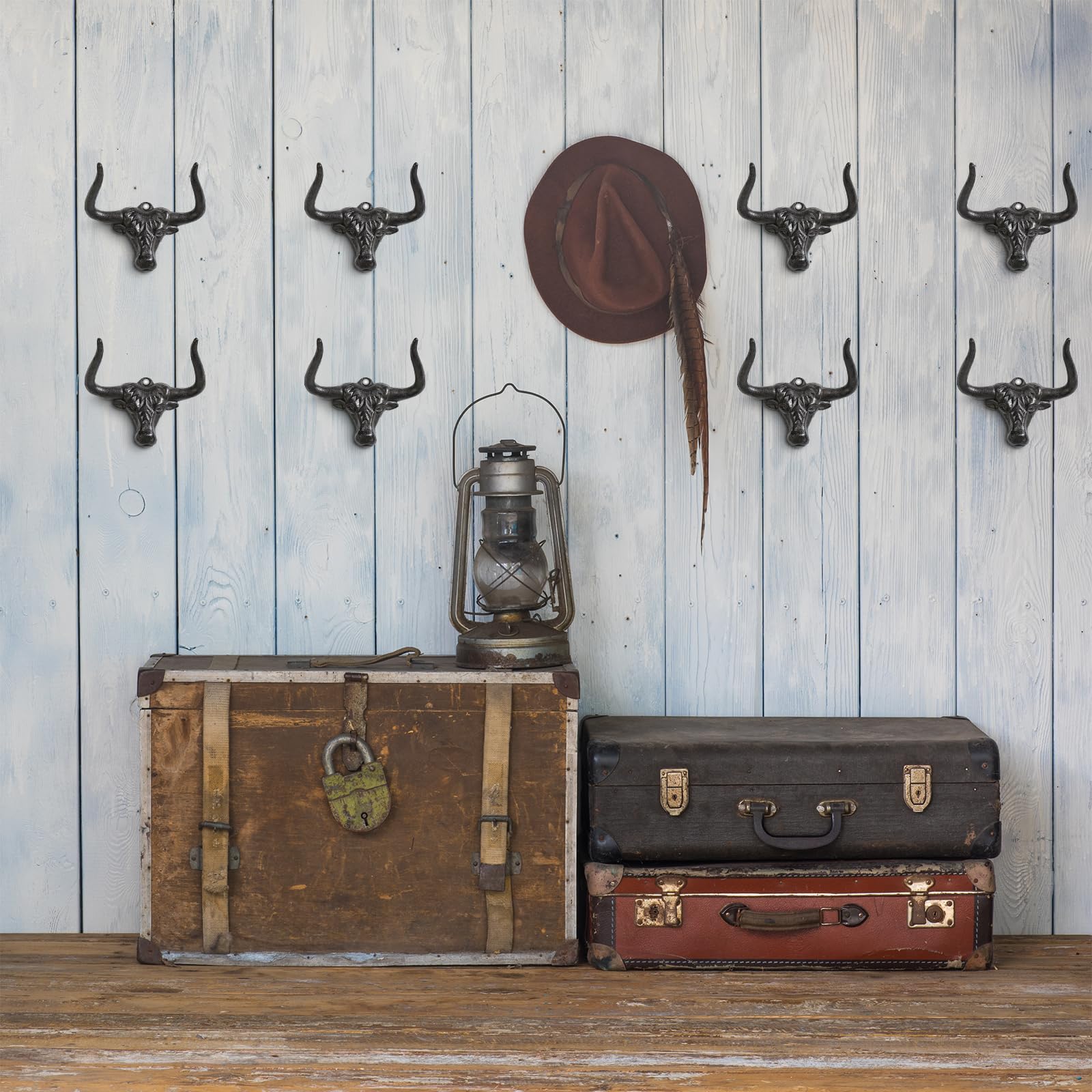 Hydermus Cowboy Hat Rack For Wall 8 Pack Modern Metal Cowboy Hat Holder Cast Iron Cowgirl Hat Hanger Western Longhorn Hooks For