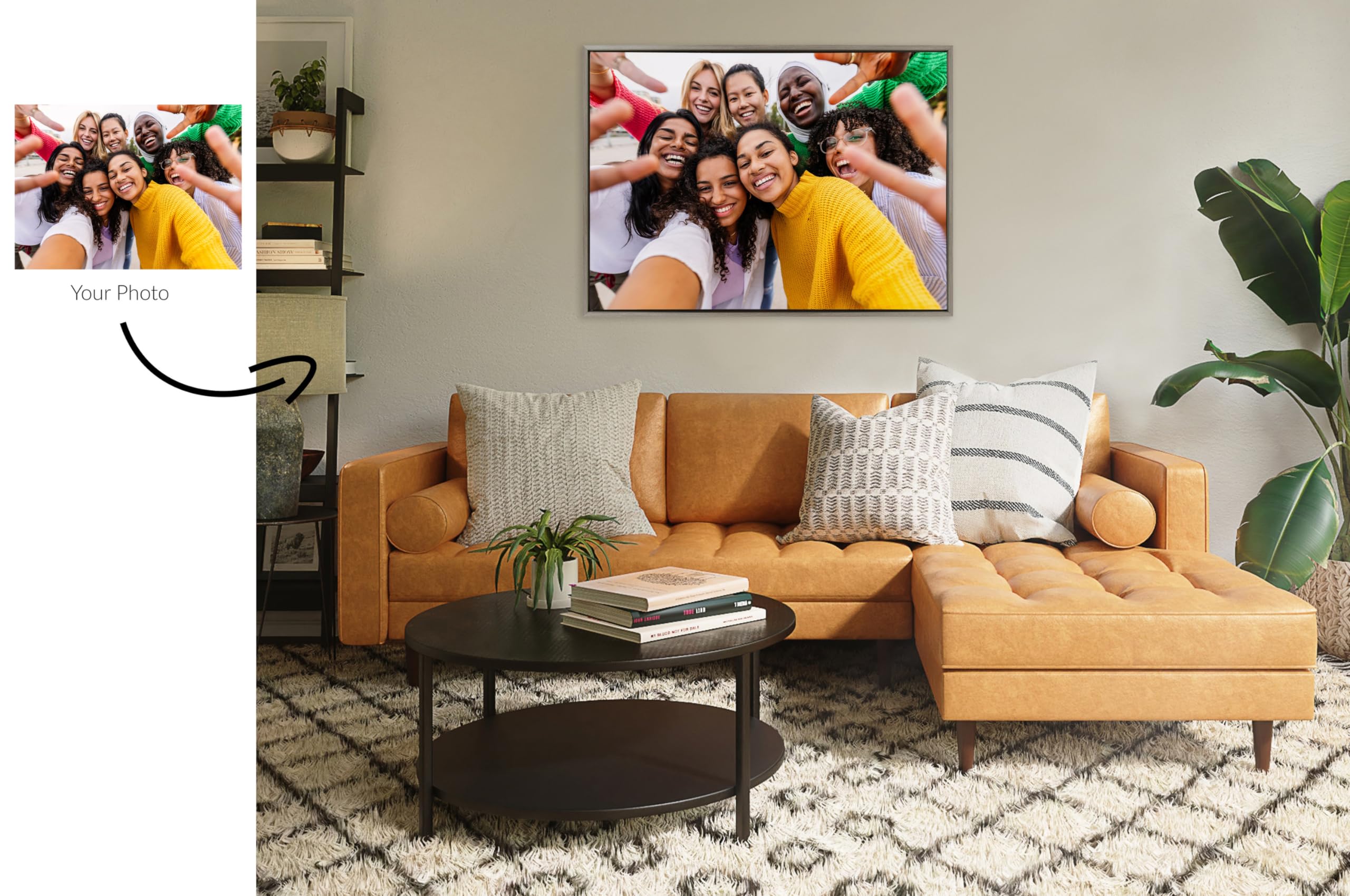 Kate And Laurel Sylvie Custom Printed Framed Canvas Wall Art, 38X28 Gray, Personal Canvas Print With Your Photos For Bedroom Or