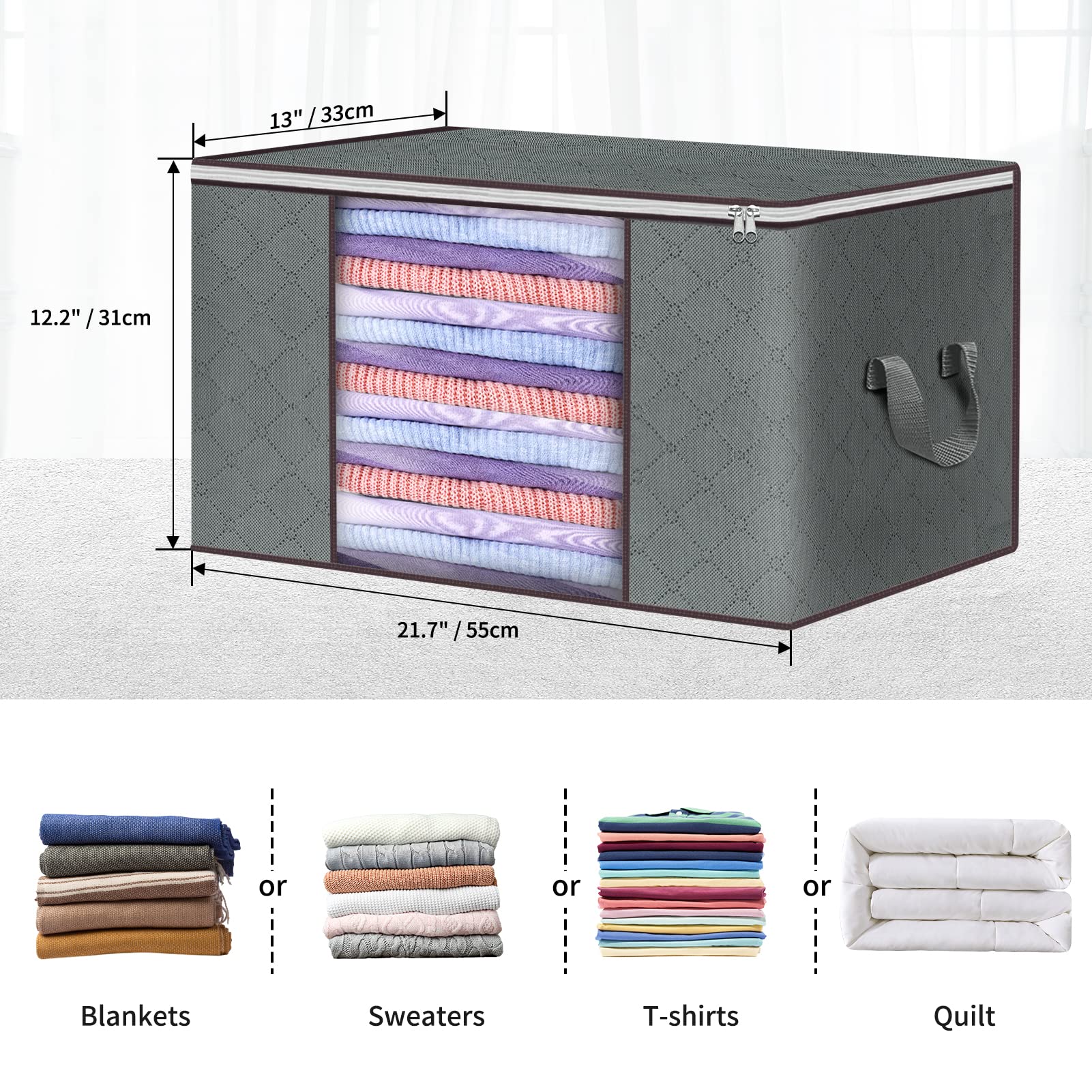Clothes Storage Bags Foldable Blanket Storage Bins for Closet Organizers Storage Containers with Durable Handles Thick Fabric fo