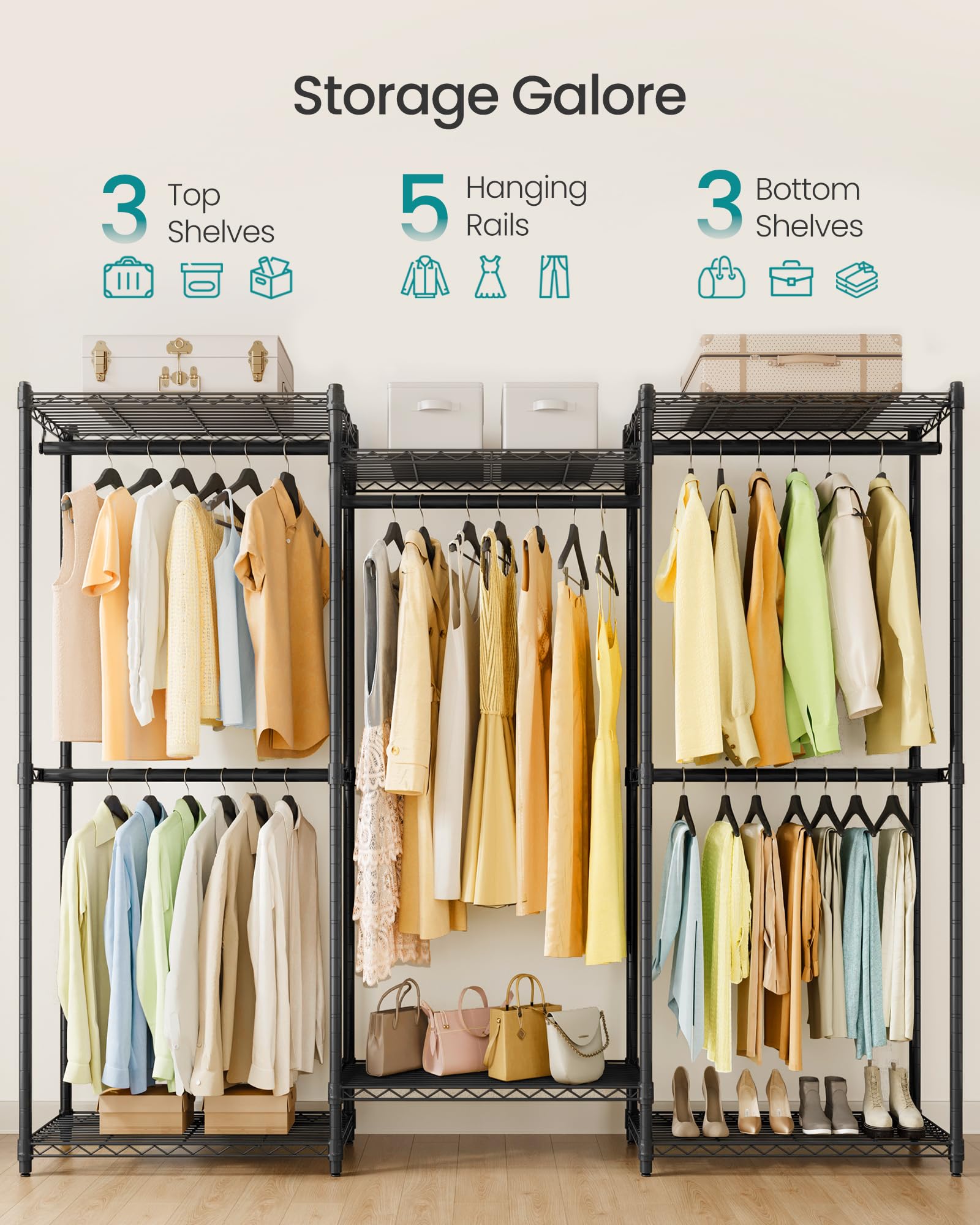 Songmics Portable Closet, Heavy-Duty Clothes Rack, Garment Rack, 68.7-Inch Wide Clothing Rack With Adjustable Mesh Shelves And H