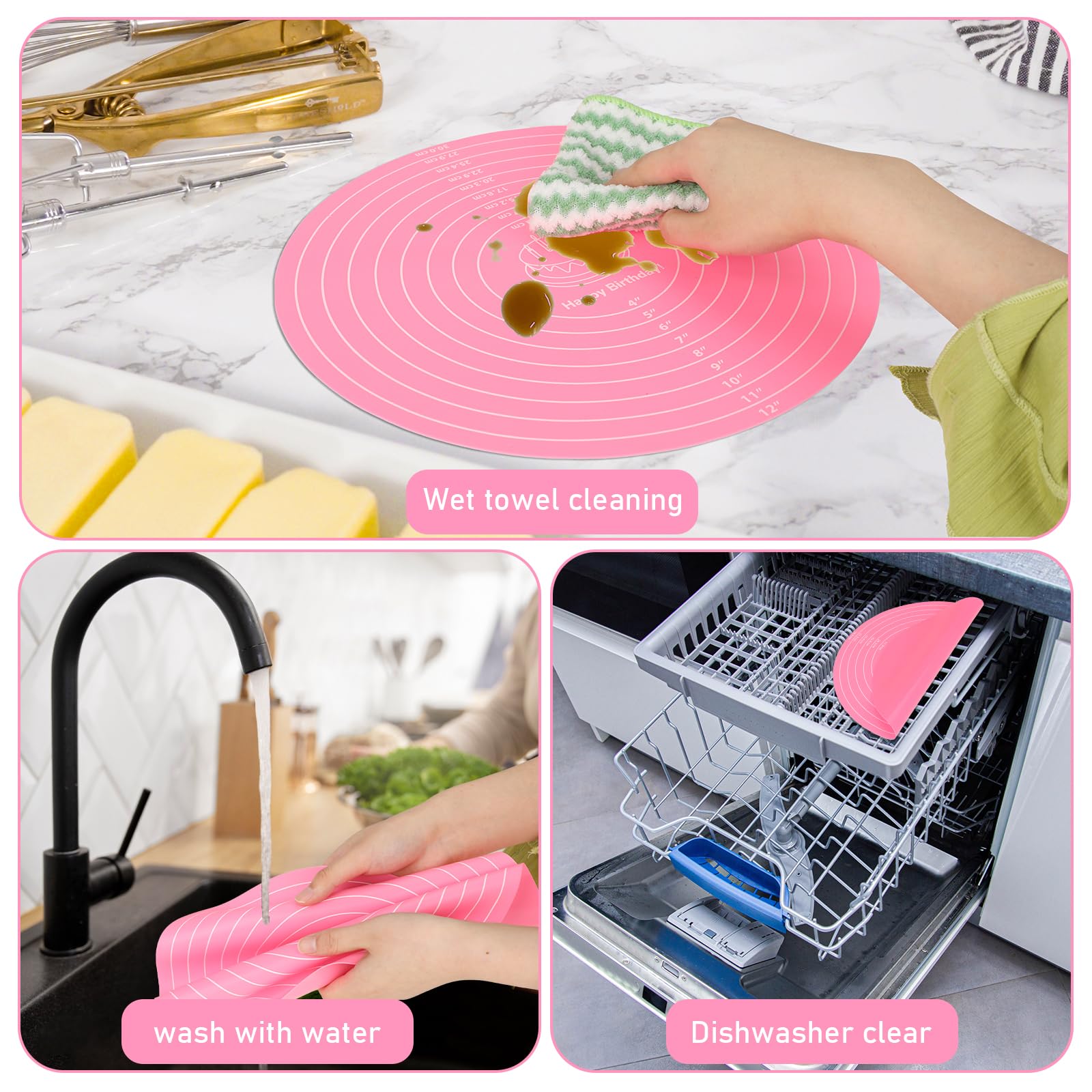 Silicone Baking Mat Cake Mat Round Silicone Baking Mat With Measurements For Cake Turntable Stand Pastry Baking Sheet, Non-Stick