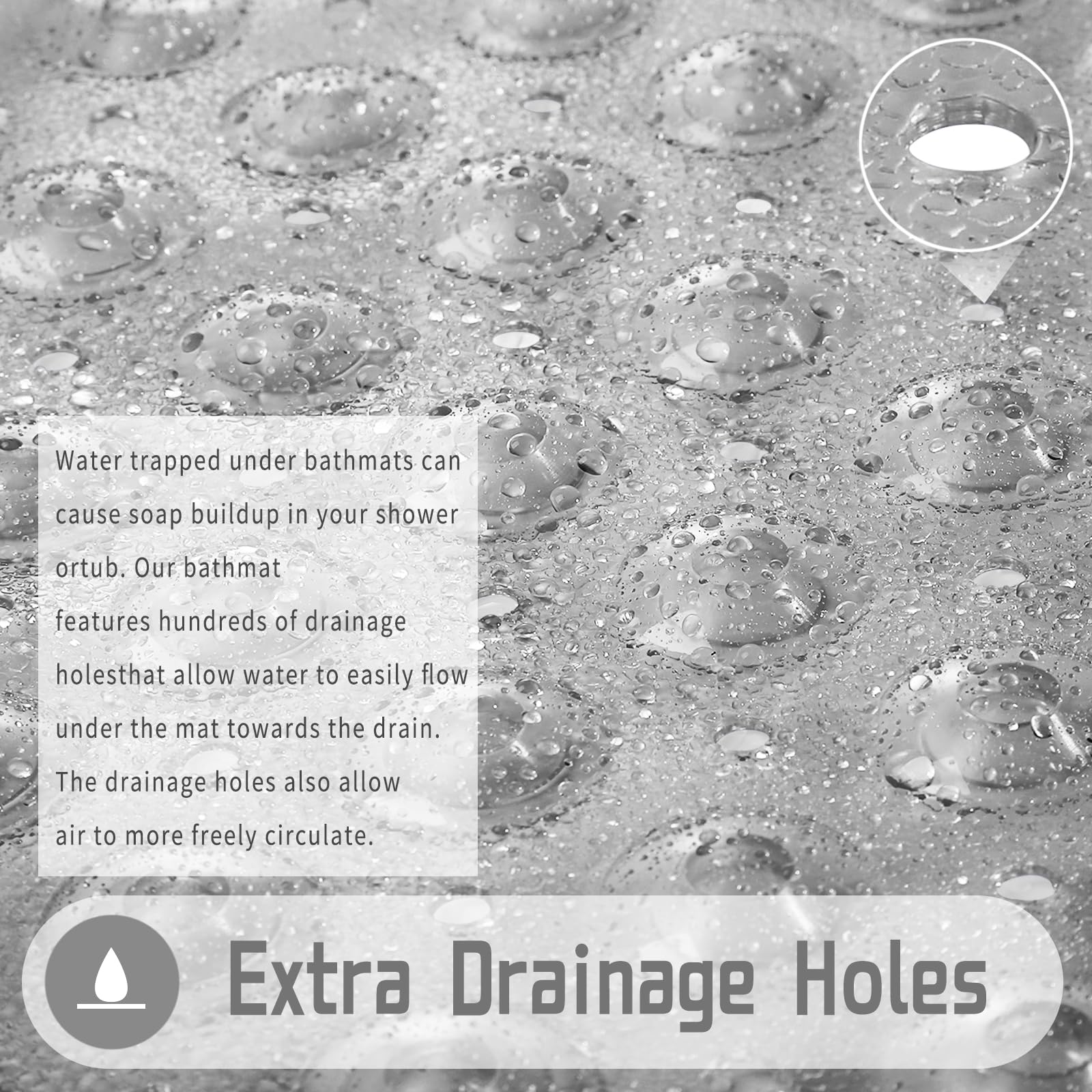 Yimobra Shower Bathtub Mat Non Slip  21x21 Inch  Soft Square Bath for Tub with Suction Cups and Drain Holes  Stall Floor Mats Bathroom  Machine Washable  Bathroom Accessories  Clear Gray