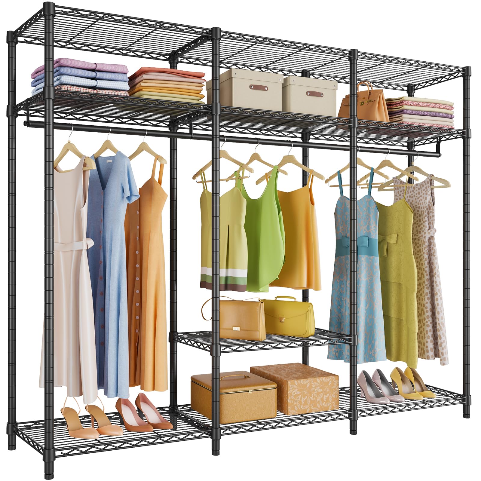 Vipek V30 Garment Rack, Heavy Duty Clothes Rack With 7 Adjustable Shelves & 2 Hang Rods, Portable Closet System, Metal Closet Ra