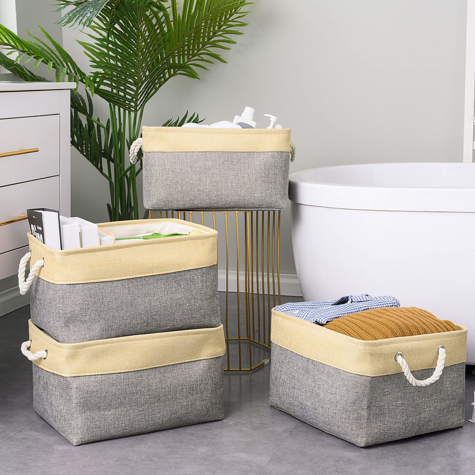 TheWarmHome Small Storage Bins Basket - Small Storage Baskets for Organizing Shelves  Fabric Storage Cubes Organizer for Baby Changing Table Clothes Shoes Sock Towel Dog Toy Decorative Basket Gift
