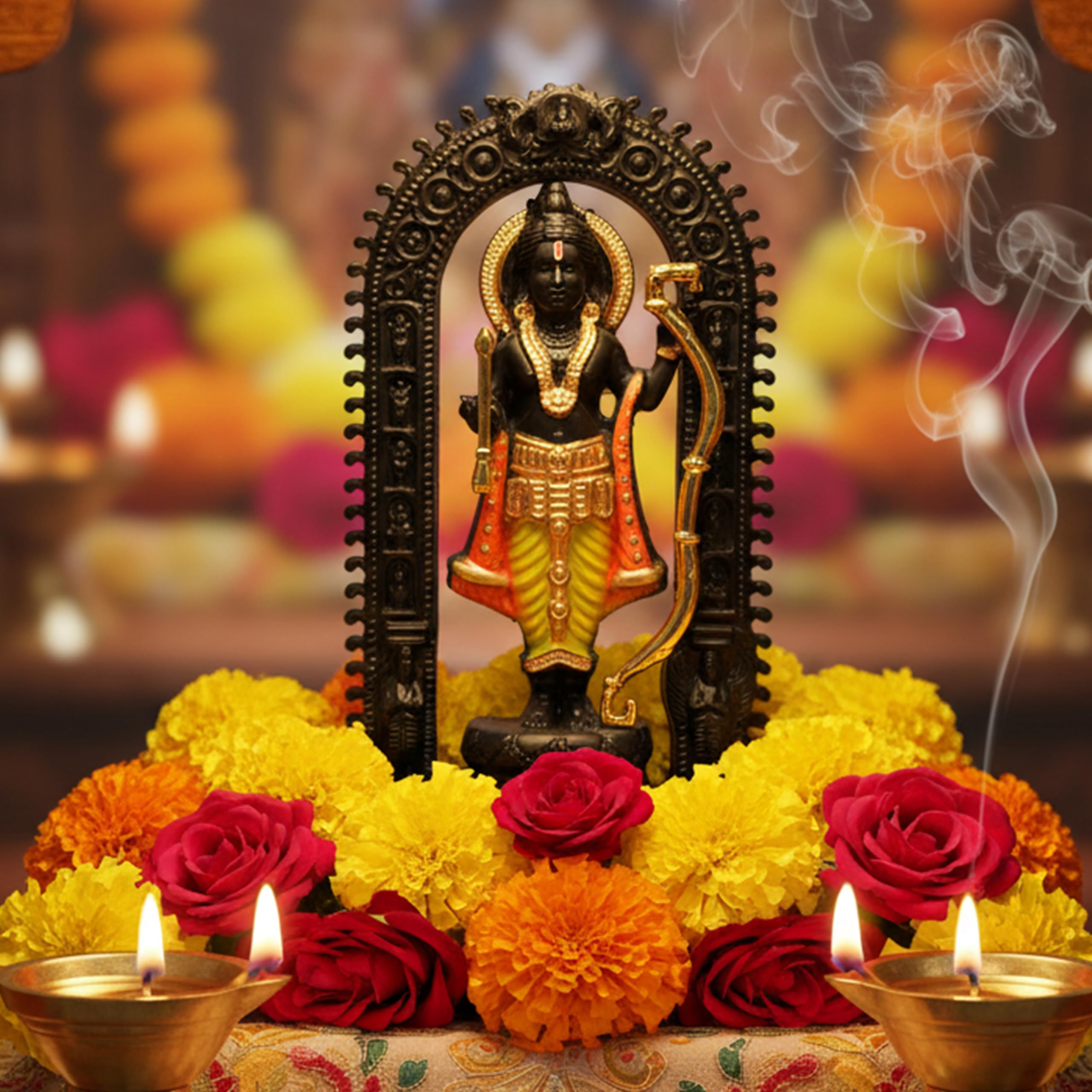 Hindcraft Shree Ram Lalla Car Dashboard Murti | Ayodhya Mandir Ramlalla Temple Idol | Black & Golden Decorative Statue For Pooja