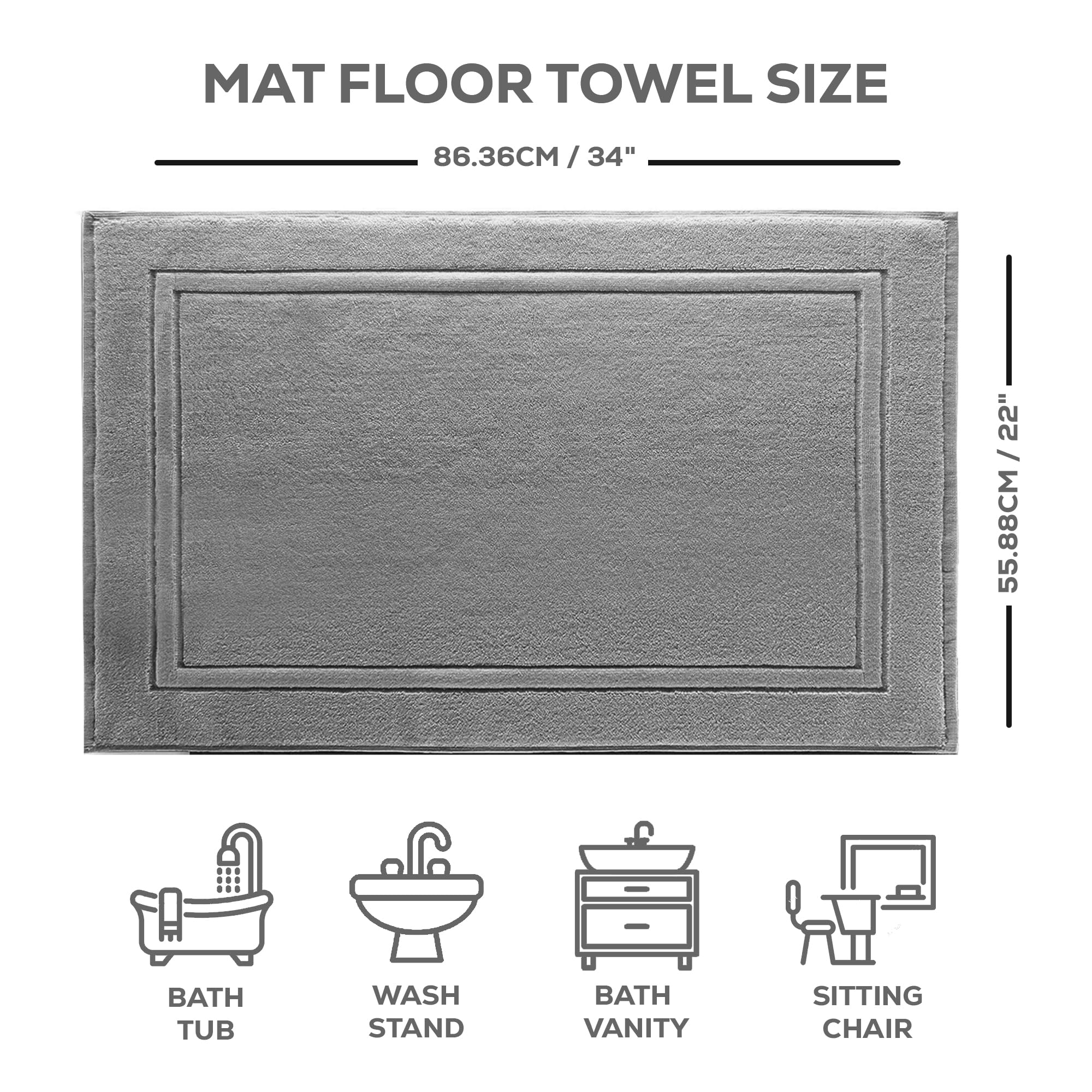 Alibi Bath Mat Floor Towel Set | 2 Pack of Super Soft & Absorbent Luxury Cotton Towels | Hotel  Spa  Shower & Bathroom Step Out of Tub Floor Mats [NOT a Bathroom Rug] |Machine Washable - Grey 22 X 34