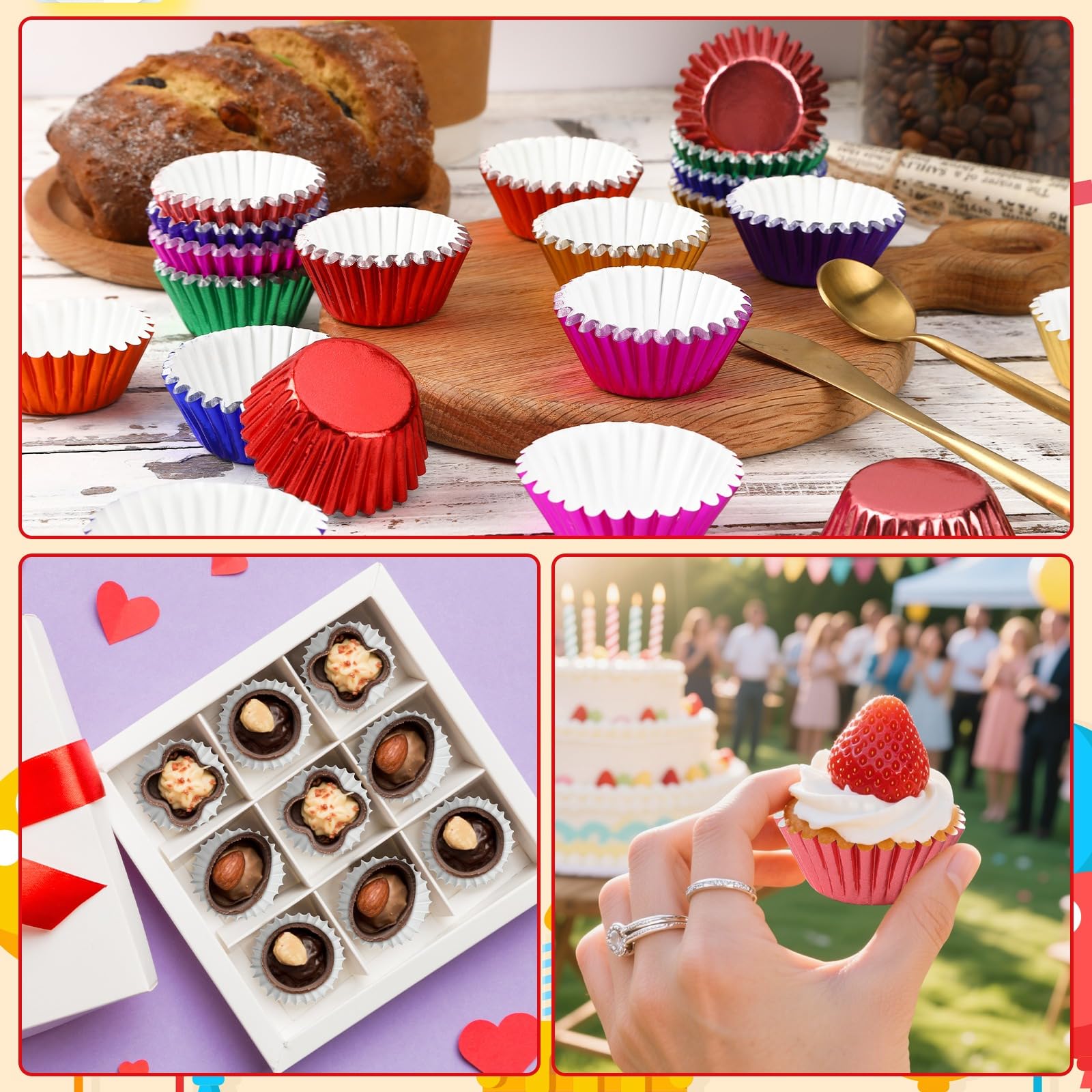 AUGSUN 400pcs Mini Foil Cupcake Liners Colorful Cupcake Baking Cups Metallic Mini Muffin Cupcake Wrappers for Christmas Holiday